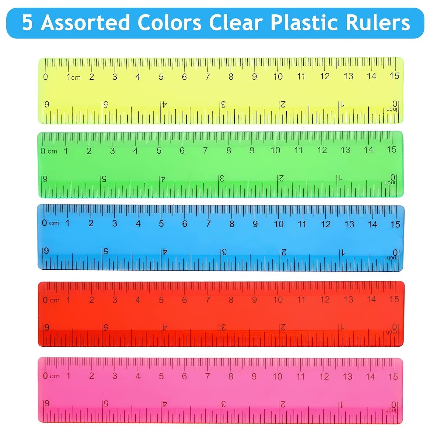 Zonon 200 Pcs Rulers Bulk Plastic Flexible Straight Rulers with Inches and Centimeters for First Day of School Gift for Students Back to School Office Supplies (Transparent Bright Color,6 Inch)