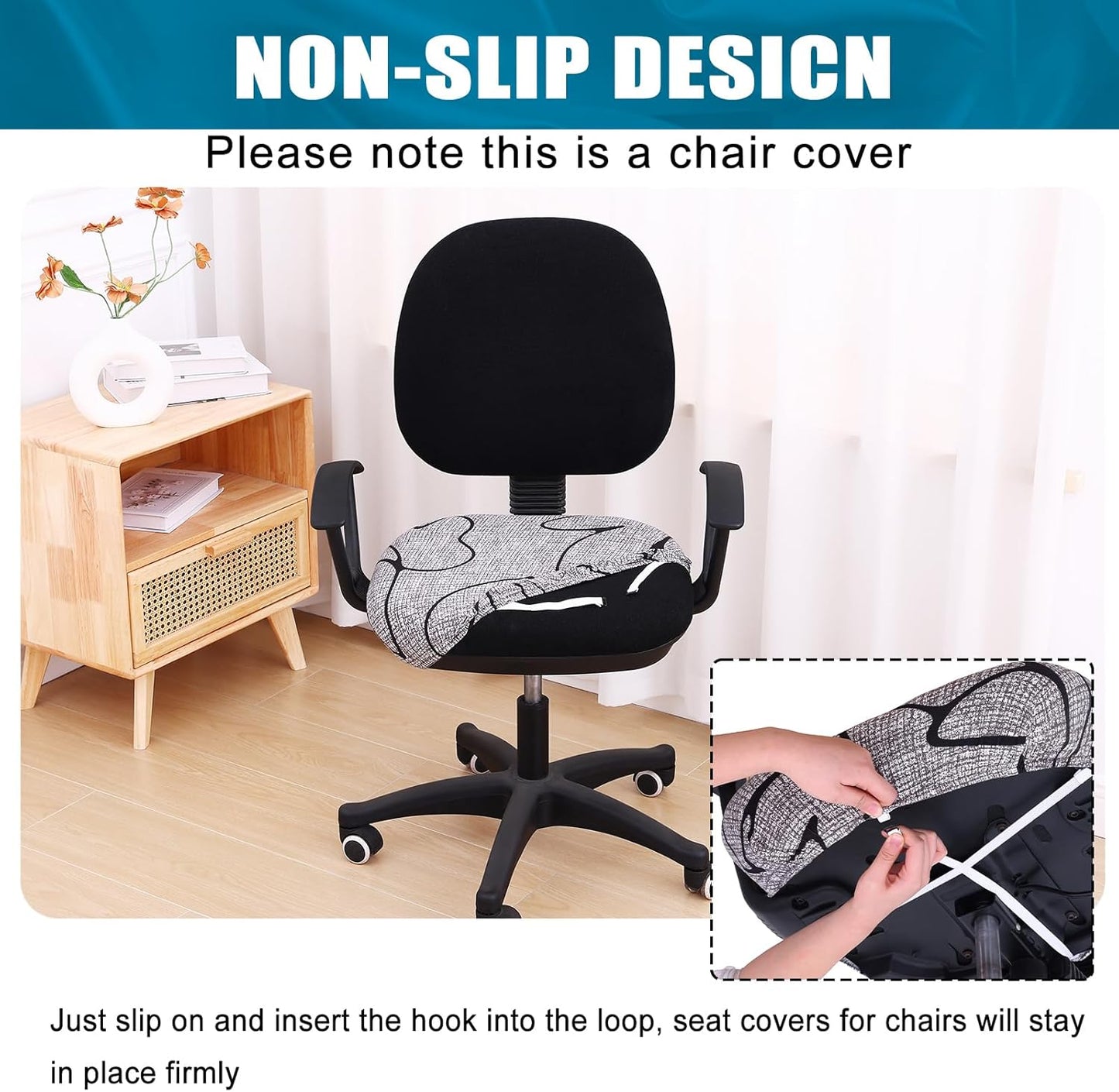 Smiry Printed Office Computer Chair Seat Covers, Stretch Fit Universal Desk Rotating Chair Cover Washable Removable Seat Cushion Protectors - Grey and Black