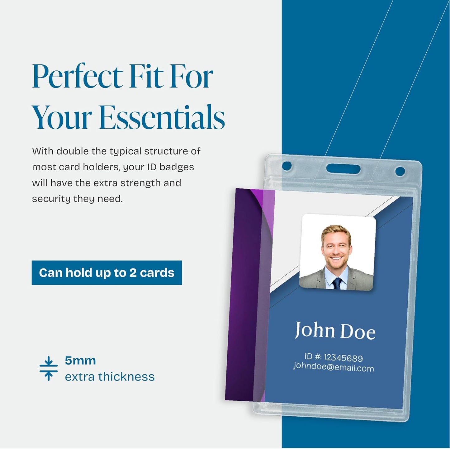 Will Well Vertical Badge Holder for Lanyards and Keyrings - Hard Transparent 4.13" x 2.44" Protector for IDs, Cards, and Cash, Fits in Pocket, with 3 Mounting Holes for Easy Display - 6-Pack, Clear