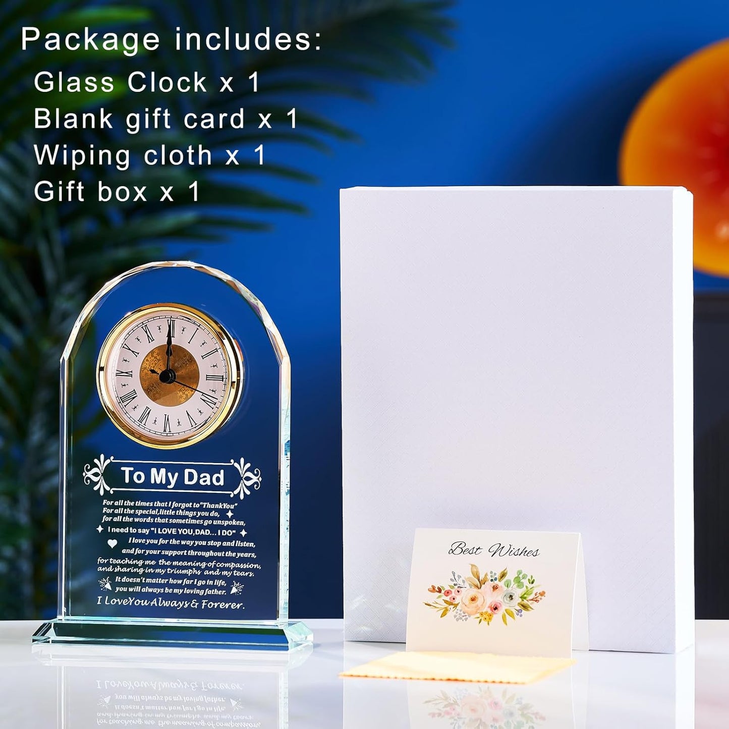 Dad Gifts - Delicate Dad Birthday Gifts from Daughter Son ,Christmas Fathers Day Birthday Gifts for Dad, Ideas, Glass Clock Gift, Birthday Gifts for Dad Who Wants Nothing (Battery not Included) (Dad Gifts)