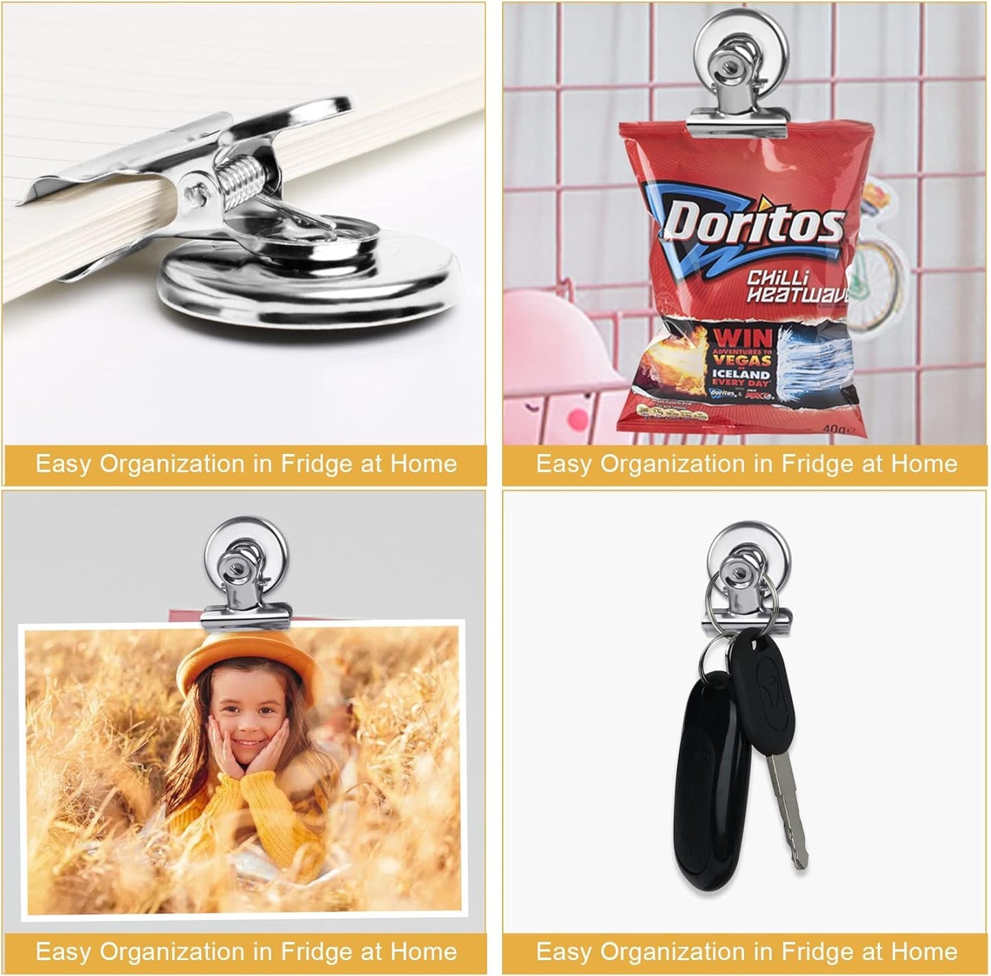 VNDUEEY 20 Pack Silver Magnetic Clips for Refrigerator, Strong Fridge Magnets Heavy Duty Magnet Clips Whiteboard Magnets, Magnetic Clips for Home School Office