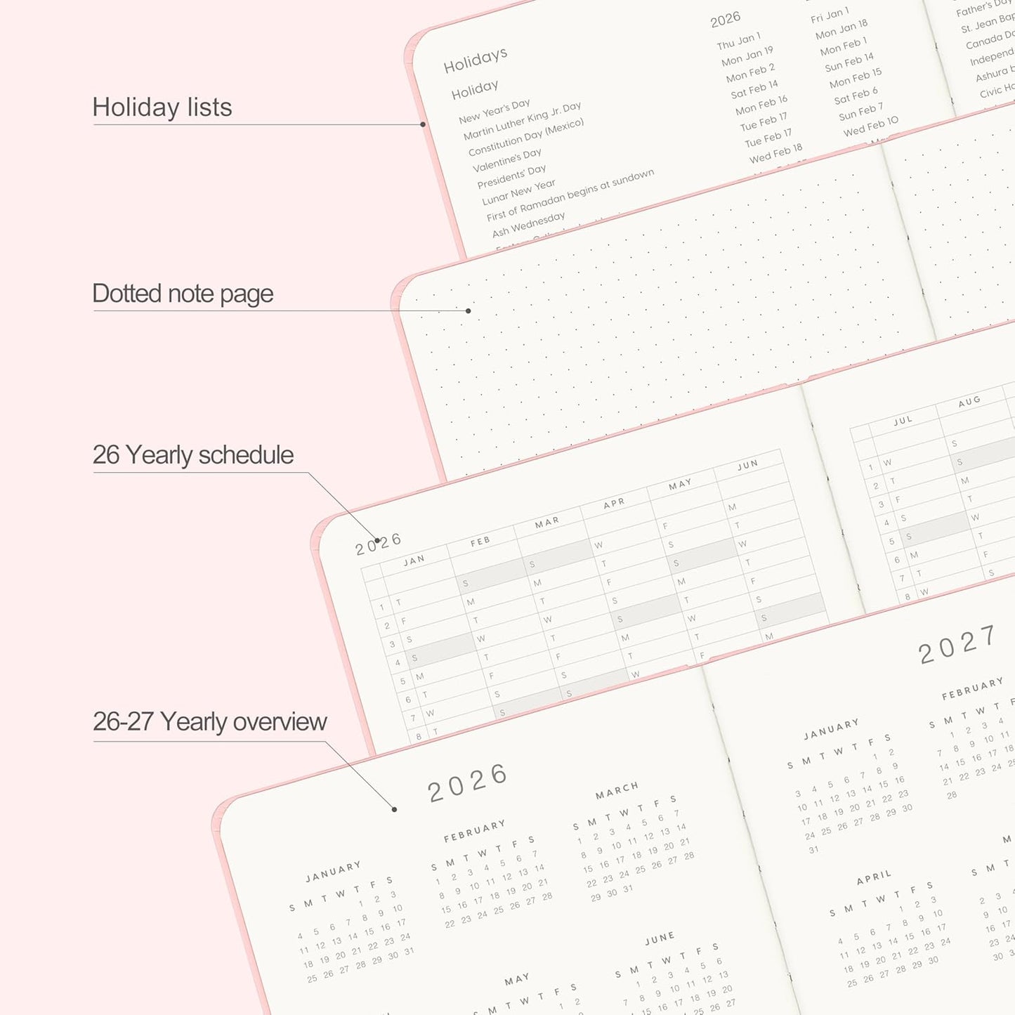 And Per Se 2026 Planner with Pattern-Daily, Weekly & 15-Monthly Leather Hardcover Planner, 5.7" x 8", Daily Schedule, Monthly Tabs, 100 GSM Thick Paper, Back Pocket(Bowknot Pattern)