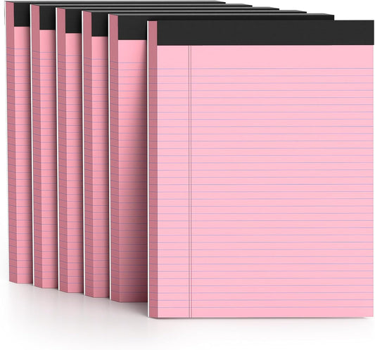 300 Sheets Pink Legal Pads 8.5 x 11 College Ruled Paper 6-Pack Note Pad Narrow Ruled 50 Sheets per Notepad Perforated Writing Pad Durable Sturdy Back 8x11 Pads of Paper
