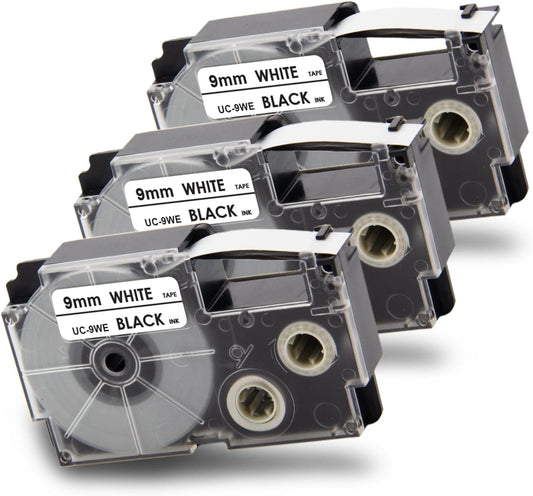 Pristar Compatible Label Tape Replacement for XR-9WE XR-9WE2S for Casio Label Maker Tape 9mm Black on White Use with Casio Label Maker KL-100 KL-60 KL-120 KL-750 KL-750B KL-7000 KL-7200 KL-820, 3-Pack