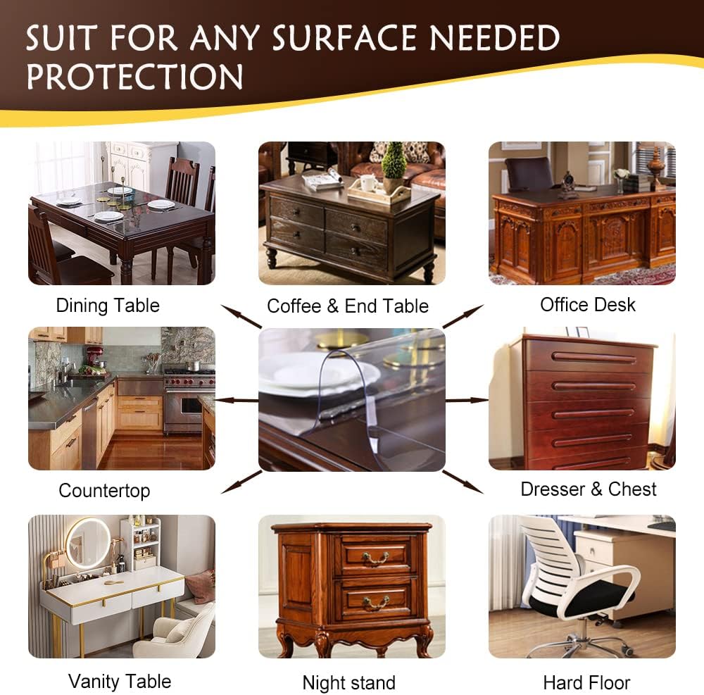 14x60 in Waterproof Clear Desk Cover Protector PVC Desk Pad Mat Crystal Plastic Table Cloth Desk Protector for End Table Writing Desk Dresser Computer Mat Sofa table Coffee Table Dining Table Non-slip
