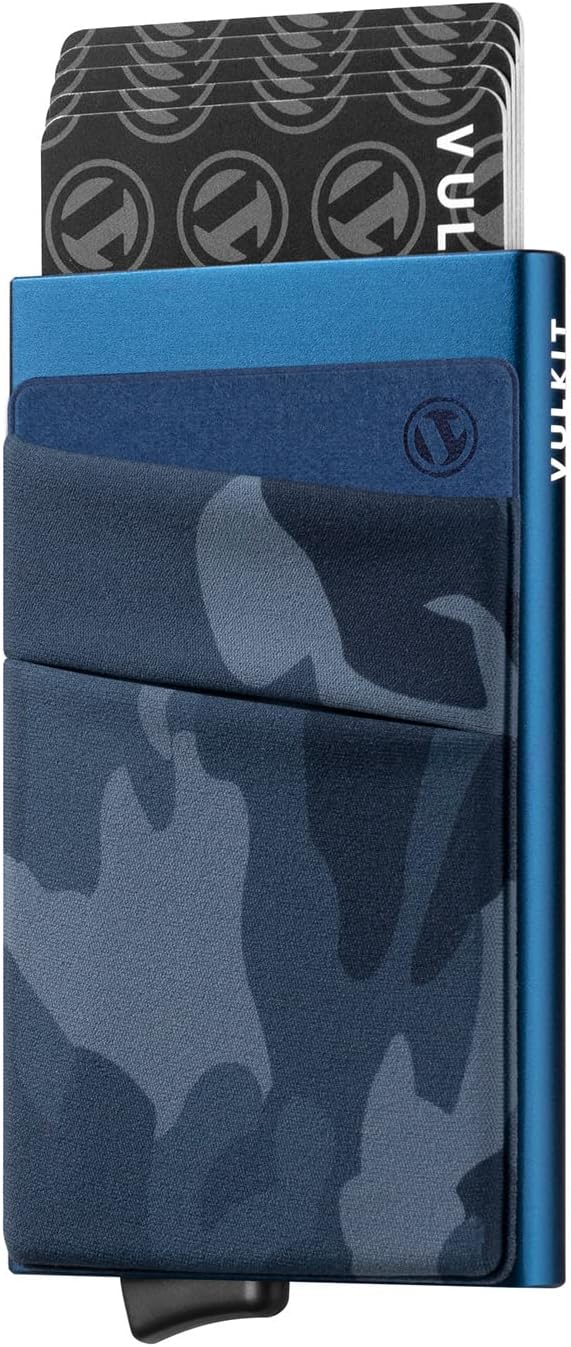 VULKIT Card Holder with Money Pocket Pop Up Wallet RFID Blocking Slim Metal Bank Card Case Holds 5 Cards and Notes