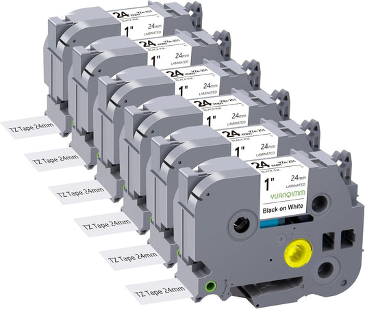 6-Pack TZe251 24mm Lable Tape Compatible with Brother TZe-251 TZe 24mm 0.94 Laminated White Tape TZ-251 Replacement for Brother PTouch PTD600 PT-P710BT Label Maker