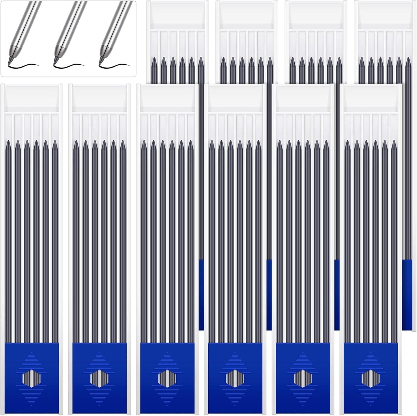 Spakon 60 Pcs 2.8mm Lead Refill Carpenter Construction Pencils Marker Lead Refills Dry Mechanical Woodworking Pencil Tools for Writing Drawing Drafting (Black)