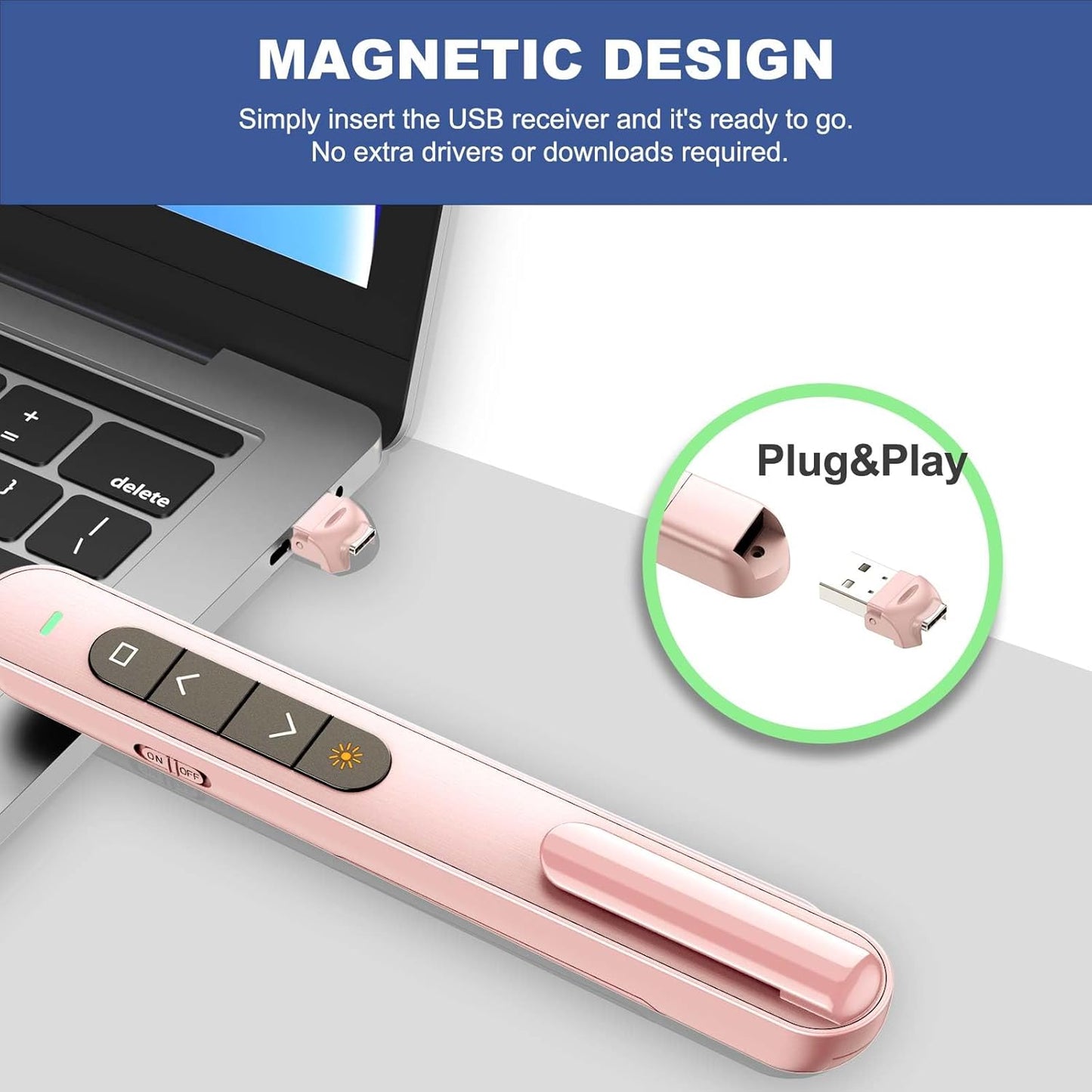 QUI Presentation Clicker for PowerPoint, RF 2.4GHz USB C Wireless Presenter Remote with Volume Control, PowerPoint Clicker Slide Advancer for Mac, Windows, Laptop, Keynote