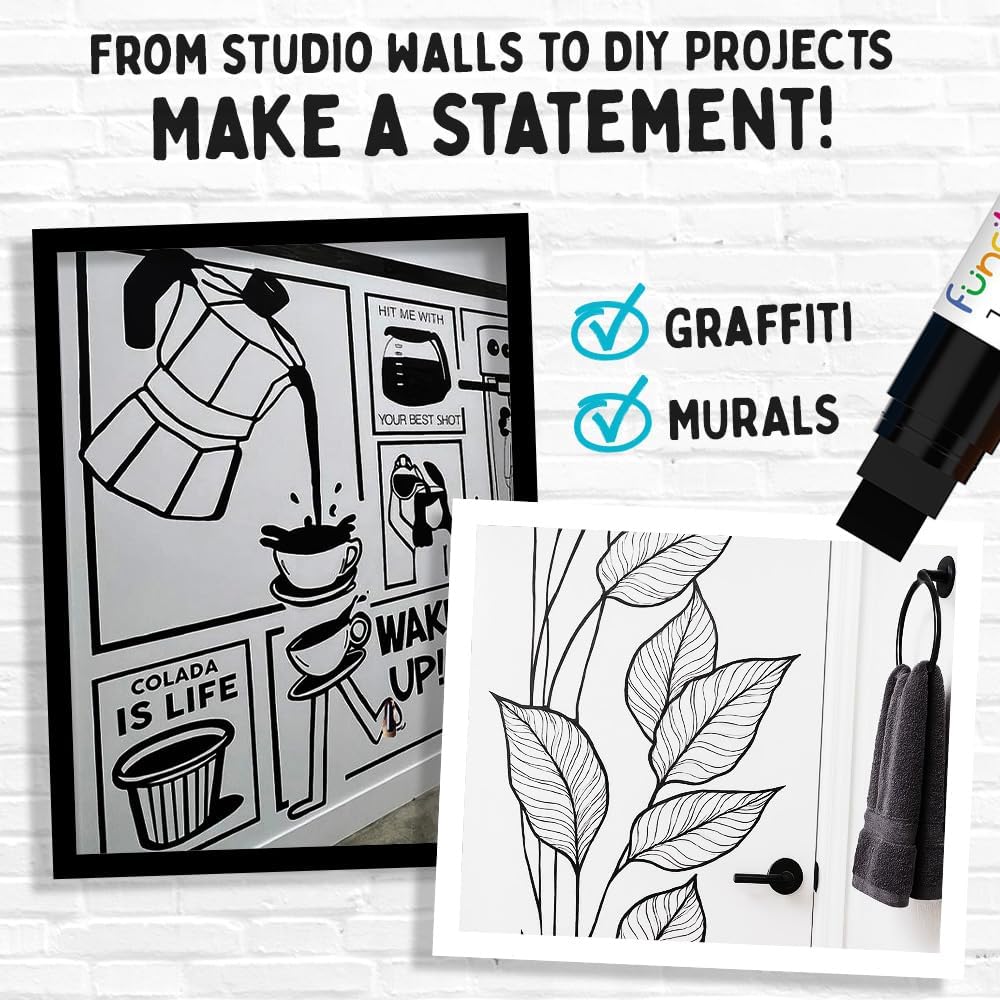 4 Jumbo Black Poster Markers - 15mm Fat Acrylic Paint Markers for Wood, Rock Painting, Plastic, Glass, Metal, Walls, Fabric - Large Thick Permanent Paint Pens for Signs, Board, Teachers