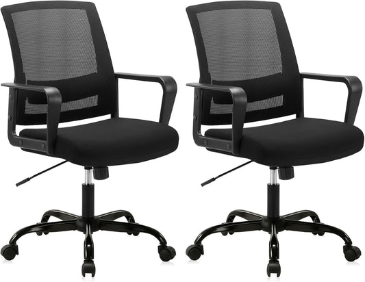 CLATINA Ergonomic Rolling Mesh Desk Chair with Executive Lumbar Support and Adjustable Swivel Design for Home Office Computer Black 2 Pack