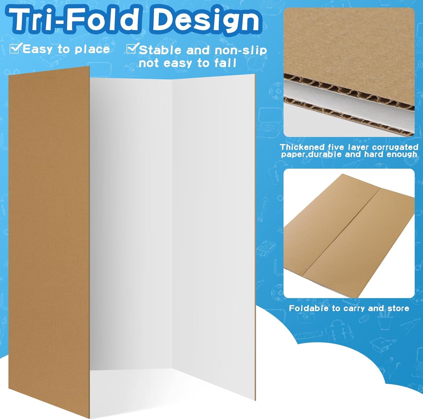 VinTS 12PCS Trifold Poster Board 36" x 48" White Trifold Display Boards,Large&Sturdy Foldable Poster Board for School Projects, Science Fair,Business Presentations,Exhibitions, Event Displays