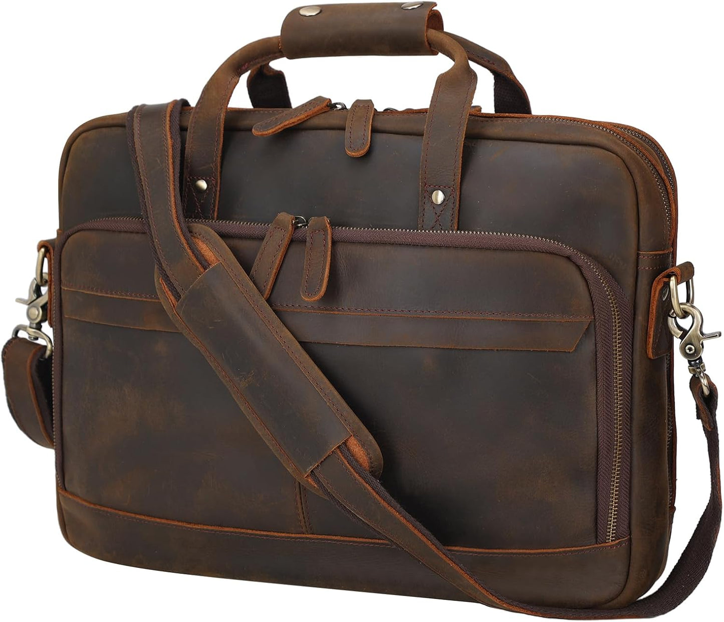 Leather Briefcase for Men 17 Inch Laptop Crossbody Shoulder Messenger Bag Attache Case for Business Travel Work Lawyer