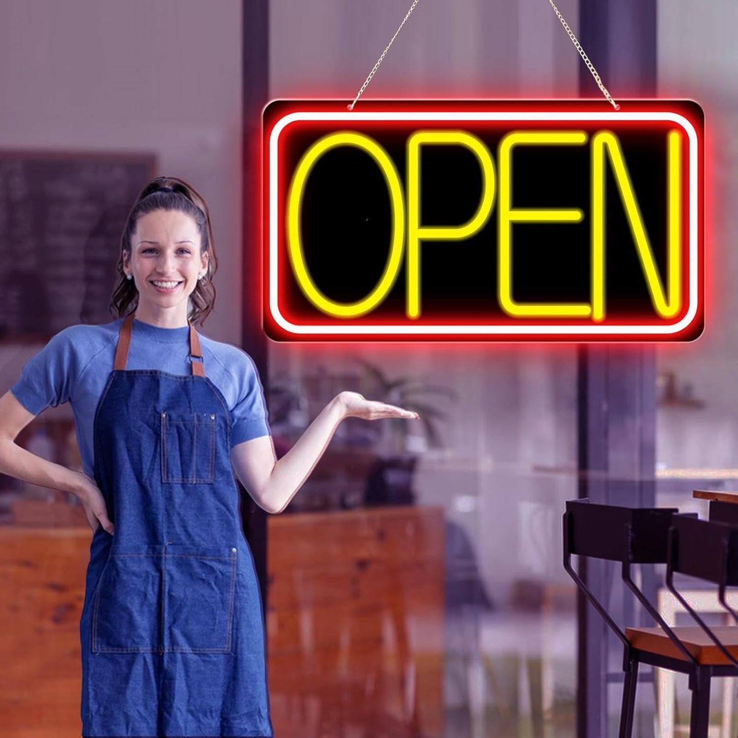 16.5" X 9" Led Neon Open Signs for Business Ultra Bright Plug In Electric Light Up Open Signs with ON/OFF Switch and 12V/2A AC Adapter for Storefront Window Bar Salon Coffee Stores (Red/Yellow)