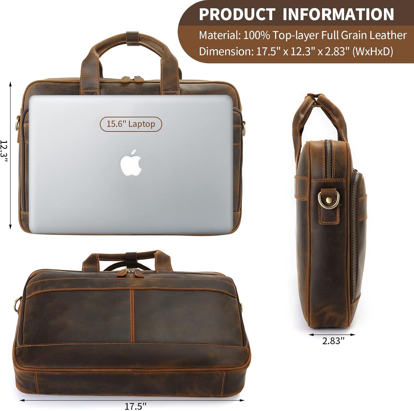 Jack&Chris Leather Briefcase for Men,Business Travel Laptop Messenger Bags