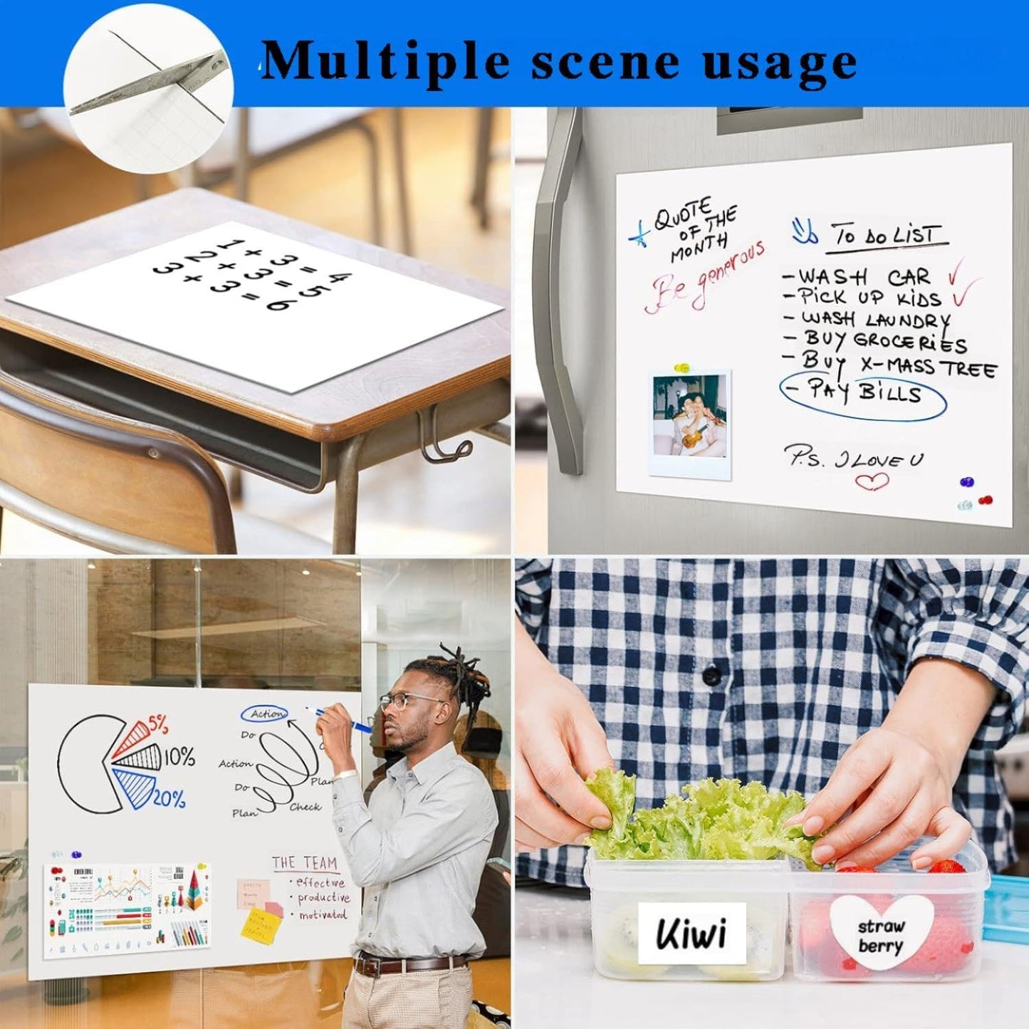 Magnetic Whiteboard Contact Paper, 47" x 94" Stick on Magnetic Dry Erase White Board Sticker on Wall, Easy to Write for Drawing, School, Office, Kitchen Fridge