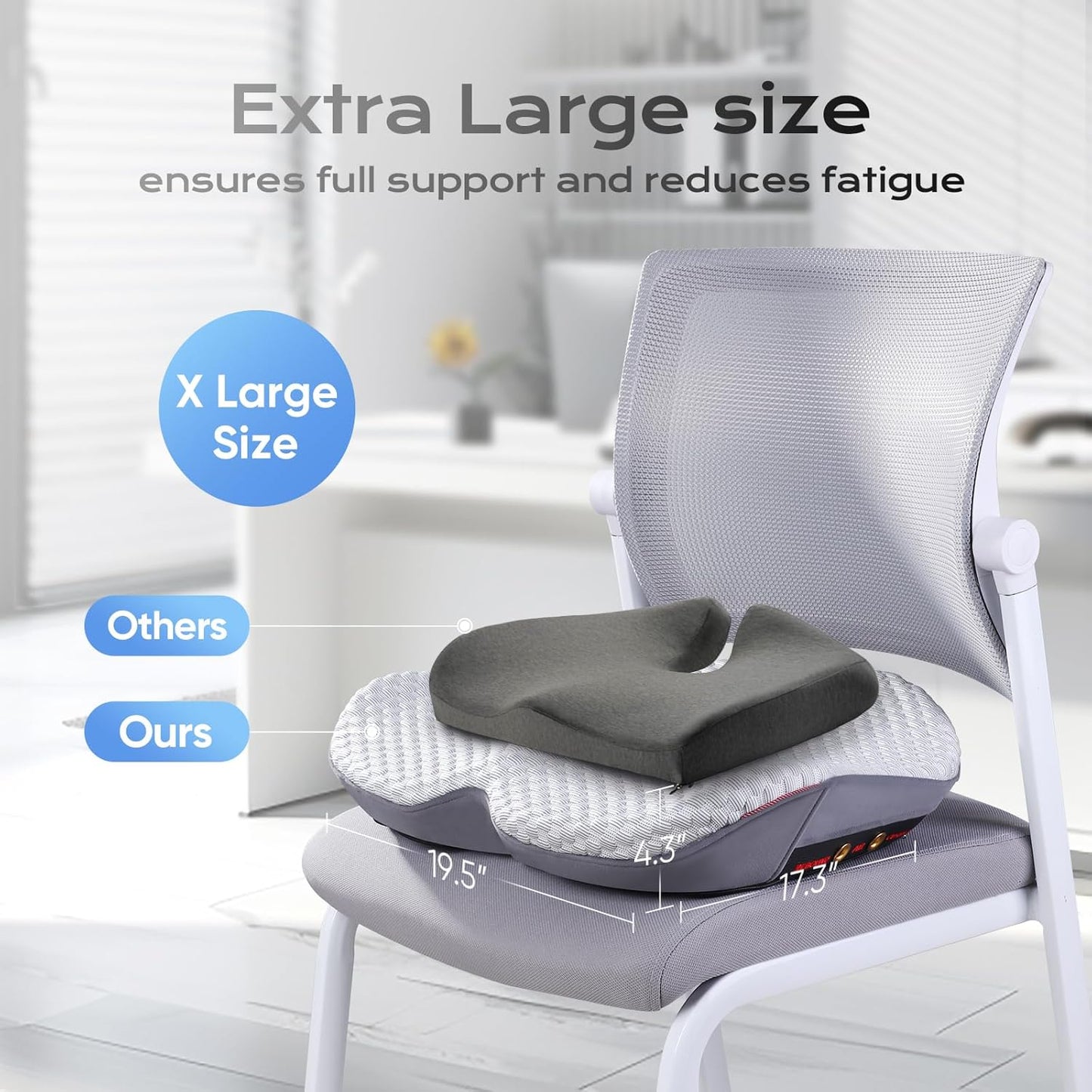 Seat Cushion for Tailbone Pain Relief X-Large,Ergonomic Office Chair Cushions for Butt Hip Lower Back & Sciatica Pain Relief Pillow,Pressure Relief Seat Cushion for Long Sitting, Car & Plane (Grey)