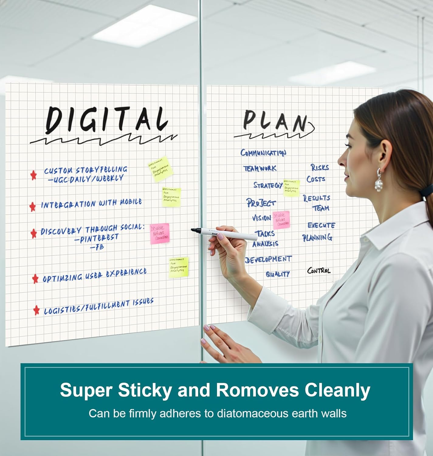 ViVin Gird Sticky Easel Pad, 25 x 30 Inches Flip Chart Paper for Teachers and Students, Large Self Stick Easel Paper for School & Office, 30 Sheets/Pad, 4 Pads/Pack