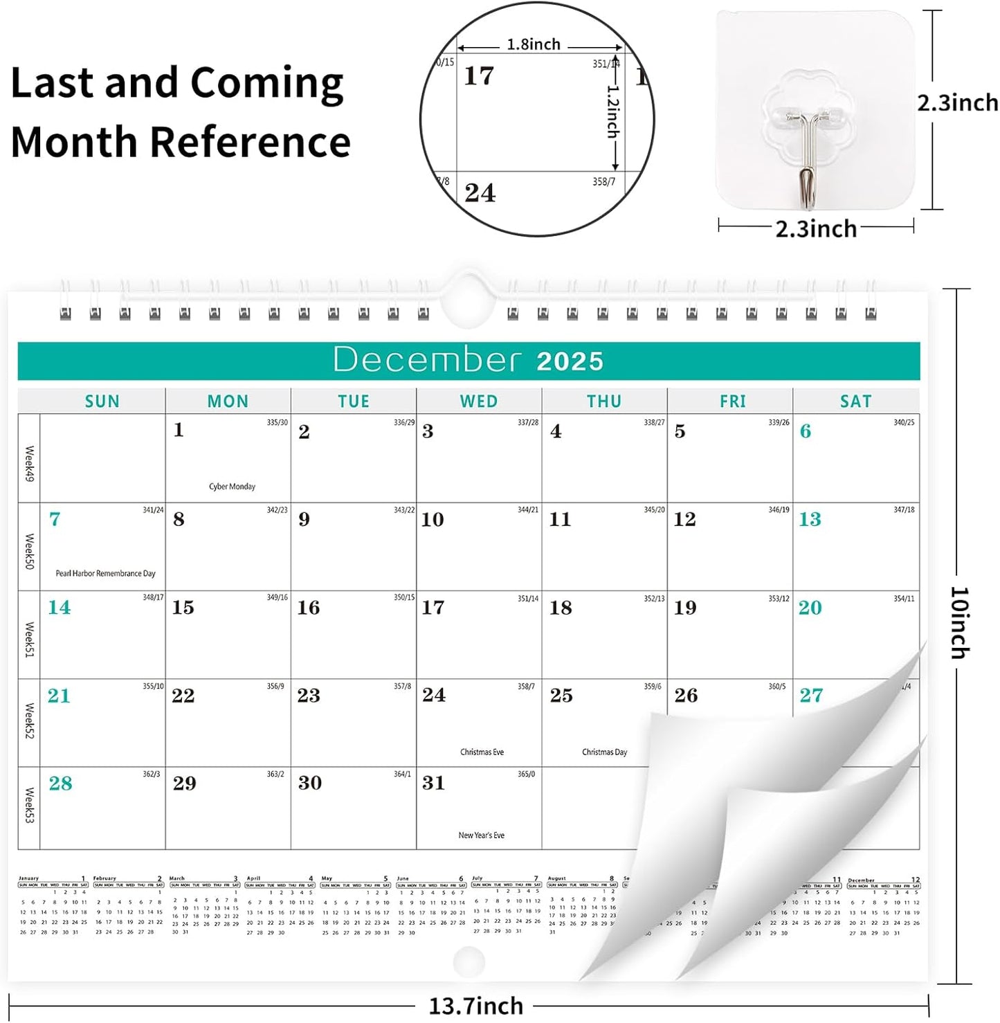 Wall Calendar -Calendar 2025-2026 from Jan. 2025 to Jun. 2026,18 Months Calendar,13.7"×11"Thick Paper with festival Dates and Ruled Blocks for Home or Office New Year and Christmas Gifts