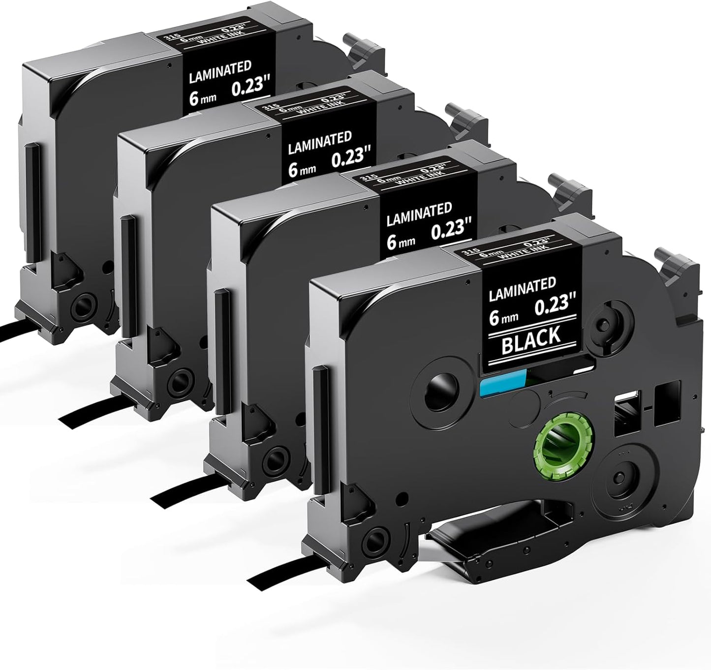 Labelife Black Label Tape 6mm Replace for Brother P Touch TZe-315 TZe TZ Tape 6mm 0.23 Laminated Black 1/4 for Brother Label Maker PT-D210 PT-D220 PT-H110 PT-D400, 4-Pack, White on Black