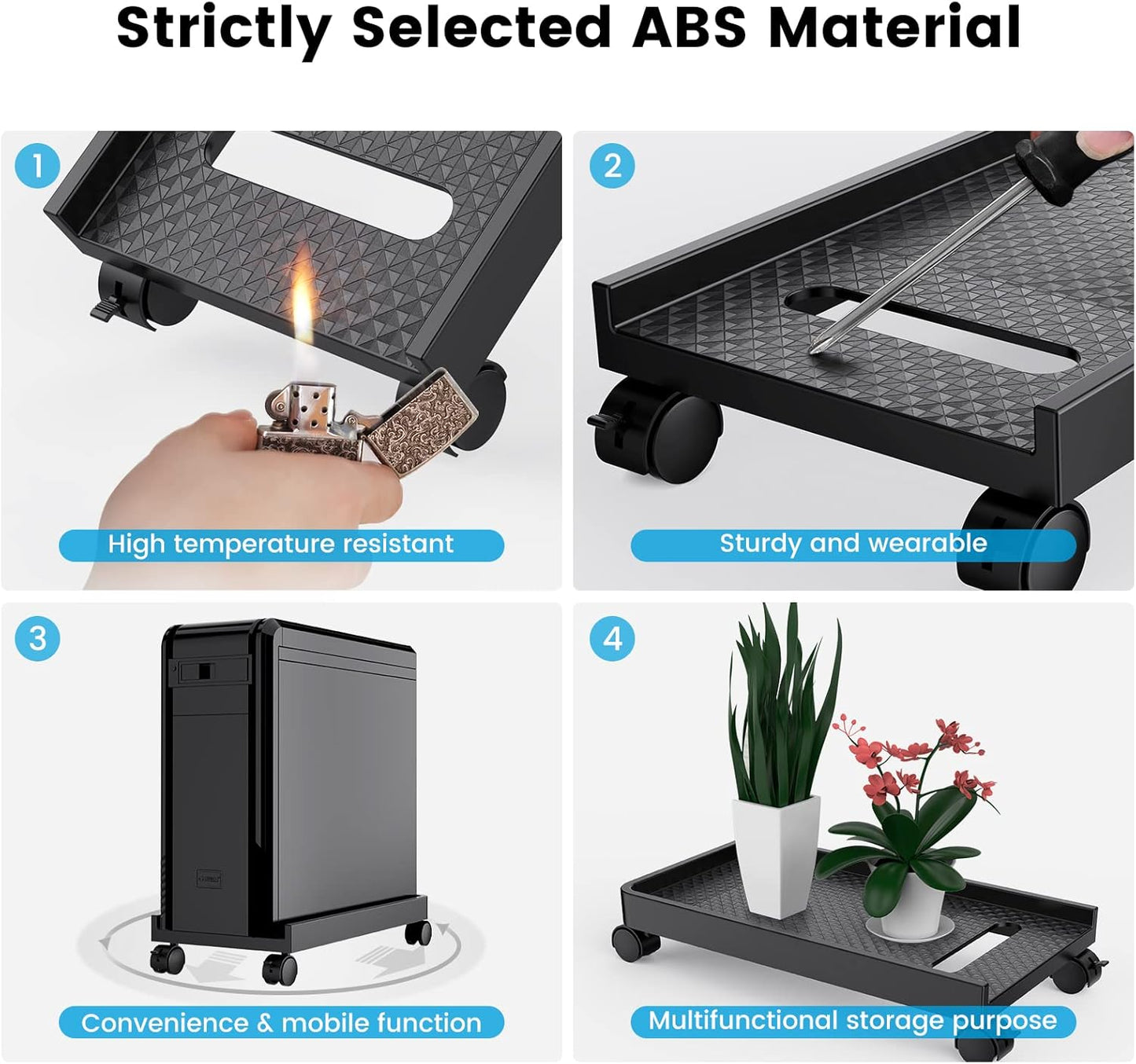 ORICO Mobile CPU Stand with Locking & Swivel Wheels, Universal Under Desk Computer Tower Stand for PC, Multi-Functional CPU Holder for Office & Home (17.9x8.74x0.86 Inches)