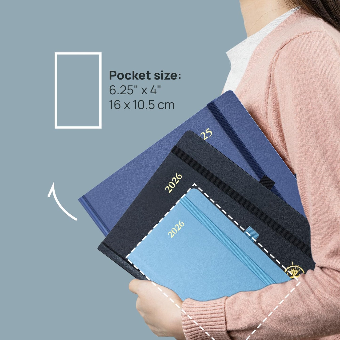 POPRUN 2026 Planner (Pocket Size 4''x 6.25'' Hardcover) - Small Calendar for Purse with Hourly Schedule & Vertical Weekly Layout, Monthly Calendars, 100 GSM - Violet