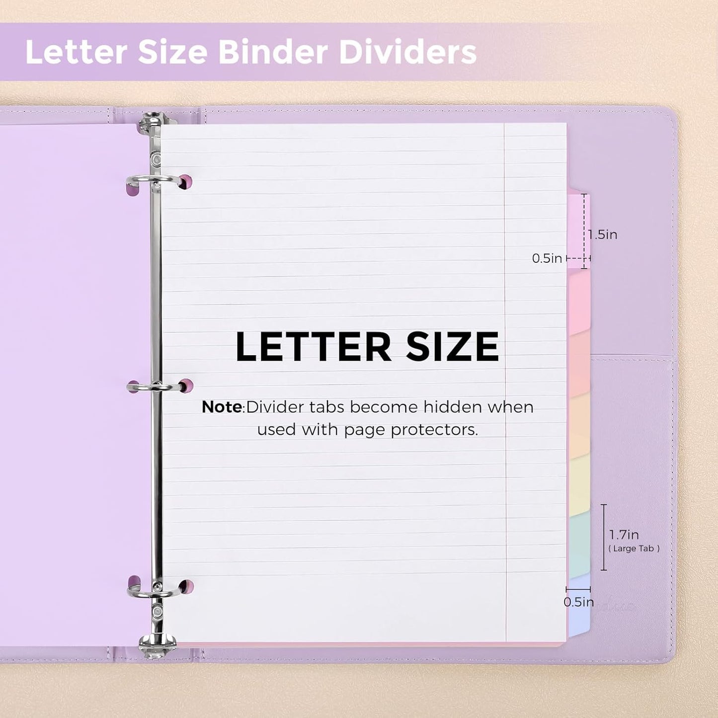 SKYDUE Durable Plastic 8-Tab Dividers, Big Tab Dividers for 3 Ring Binder, Write&Erase 3 Ring Binder Dividers with Tabs,with Sticker Labels, 1 Set, Pastel Color (Purple)