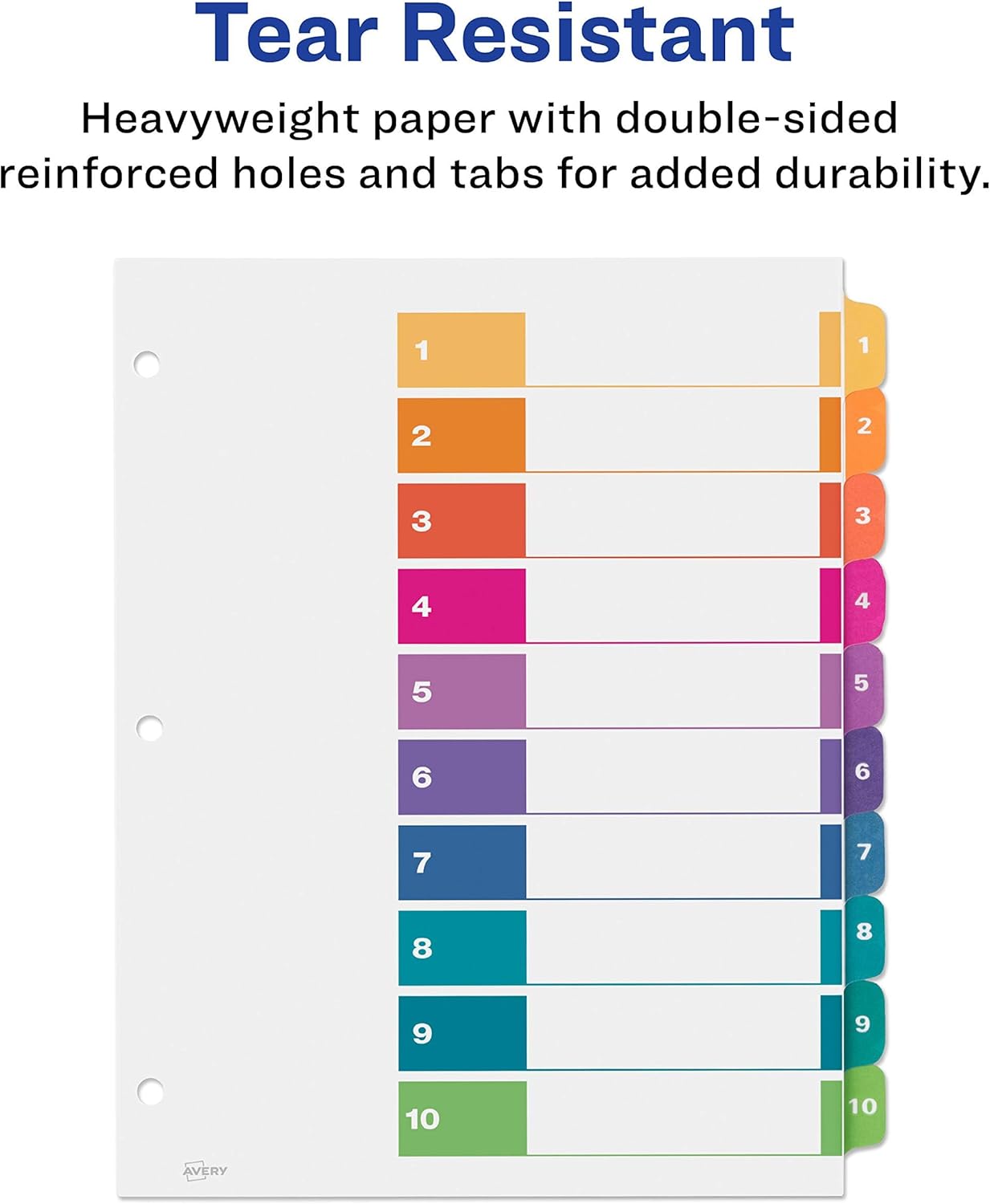Avery Dividers for 3 Ring Binders, 10 Tabs per Set, Customizable Table of Contents, Multicolor Tabs, Great for Organizing Reports, Projects, and More (11135)