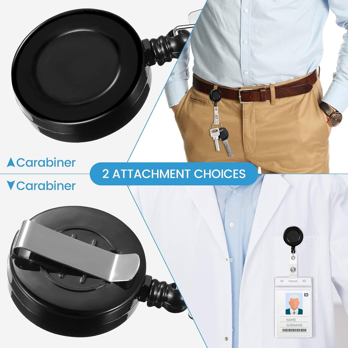 Zonon 100 Pcs Retractable Badge Reel Clips ID Card Holder Reel with Metal Belt Clip for Hanging Cards Key Chains, Name Badge Holders for Nurses Teachers Students(Black)