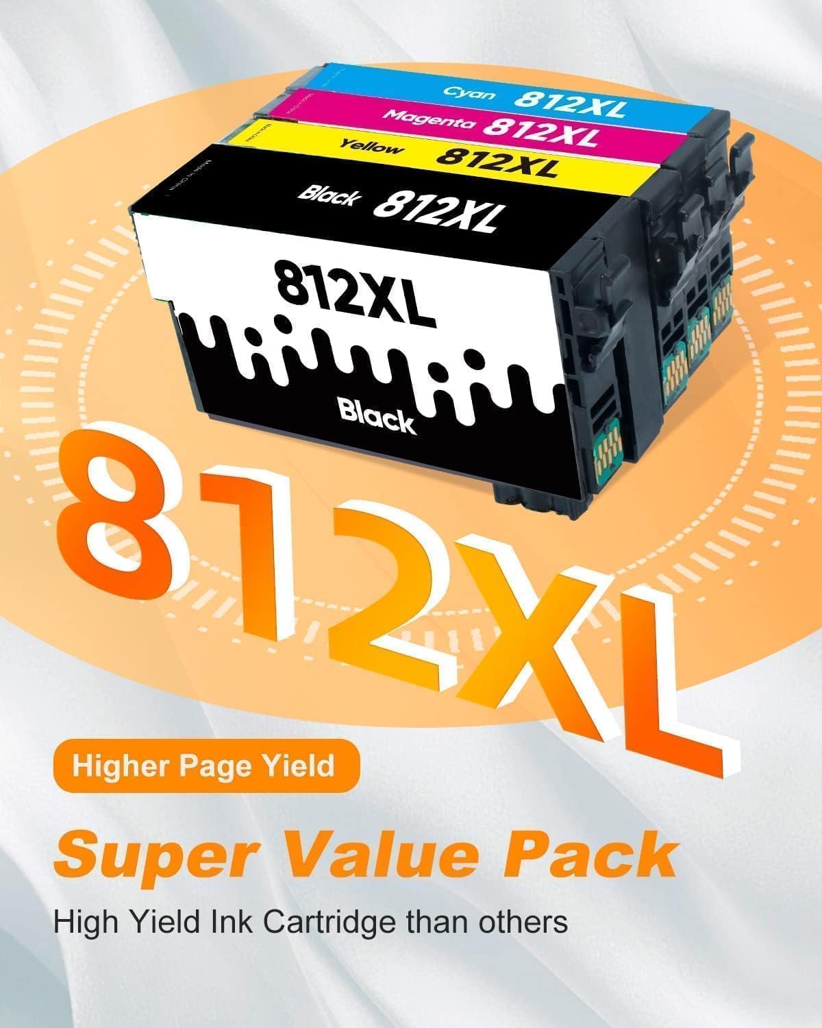 812XL Ink Cartridge Epson Remanufactured Replacement for Epson 812 812XL Ink Cartridges Combo Pack for Epson 812 XL T812XL Work for Workforce Pro WF-7840 WF-7820 WF-7310 EC-C7000 Printer（4 Pack）