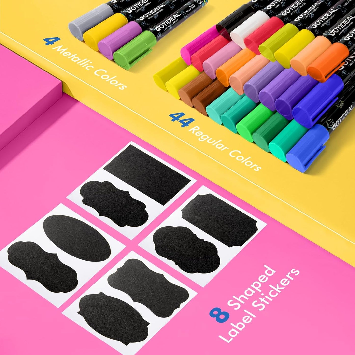 GOTIDEAL Liquid Chalk Markers Erasable,Window Chalk Markers for blackboard Washable,Non-toxic Chalk Pens for Calendar,Chalkboard,Glass,Cars with Reversible Tips(48 Colors,6mm)