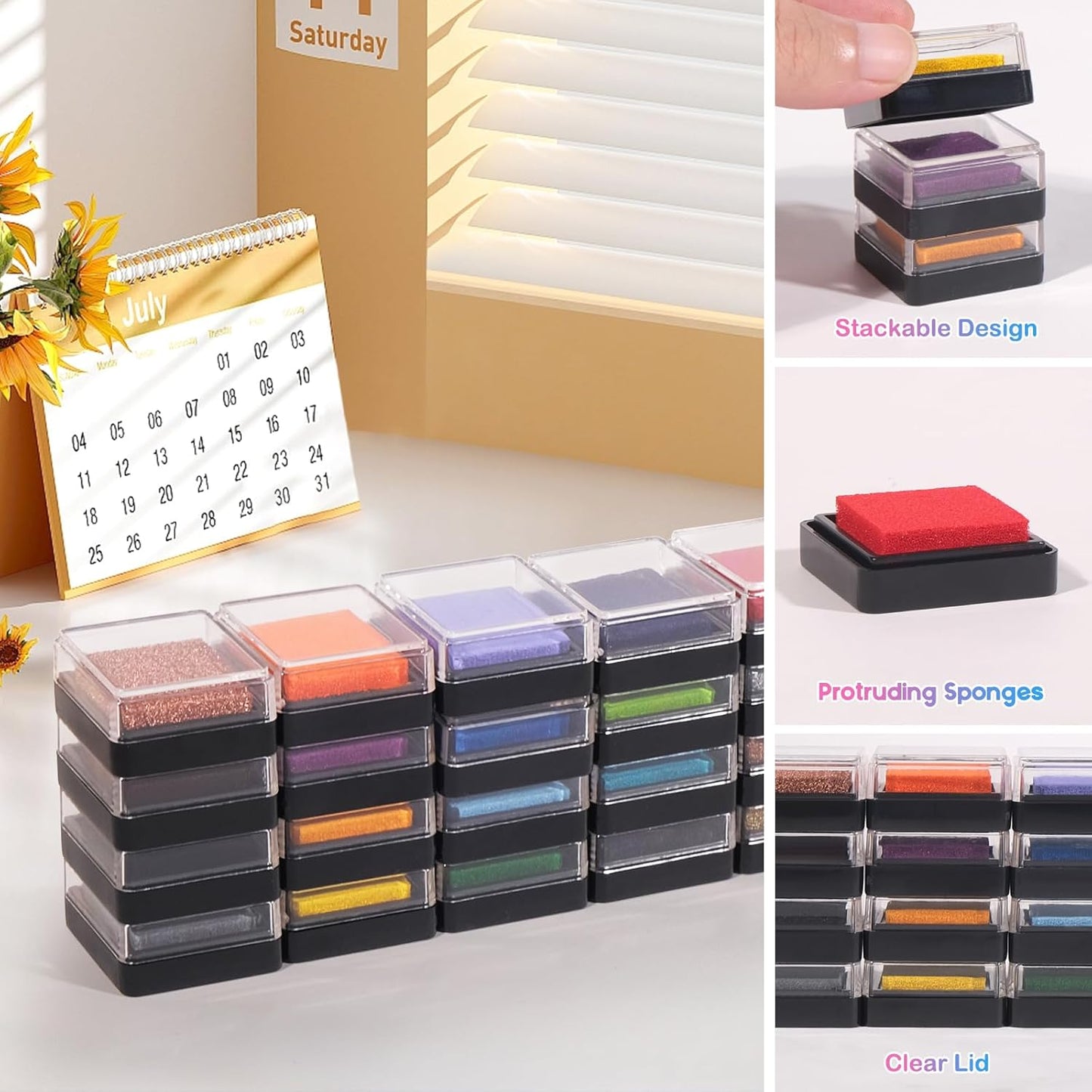 CraftyManor Mini 8 Color Pigment Ink Pads for Stamps, Fingerprint InkPads for Kids, Stamp Pad for Scrapbook Paper & Wood & Classroom & Clothing & Letter & Archival