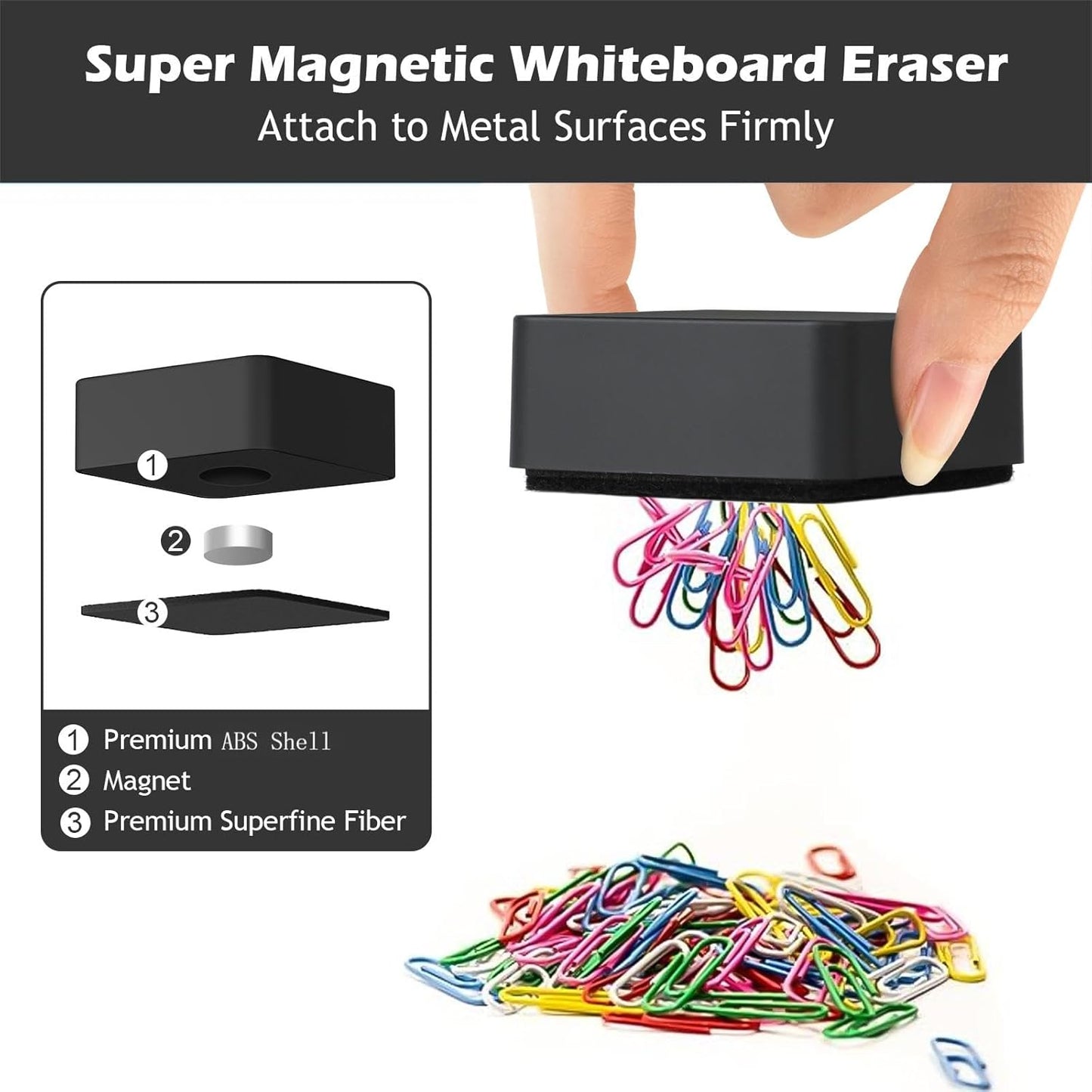 Ddaowanx Dry Erase Erasers, 2"x2",Soft Grip Magnetic Mini Eraser for Refrigerator Whiteboard,Classroom Teacher Supplies(8 Pack/Black)