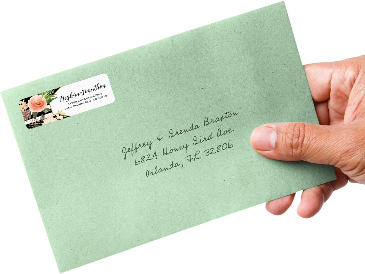 Black and White Stripe Floral Rolled Address Labels/Roll of 250 Personalized Return Address Labels/Designer Return Address Stickers in Elegant Plastic Dispenser