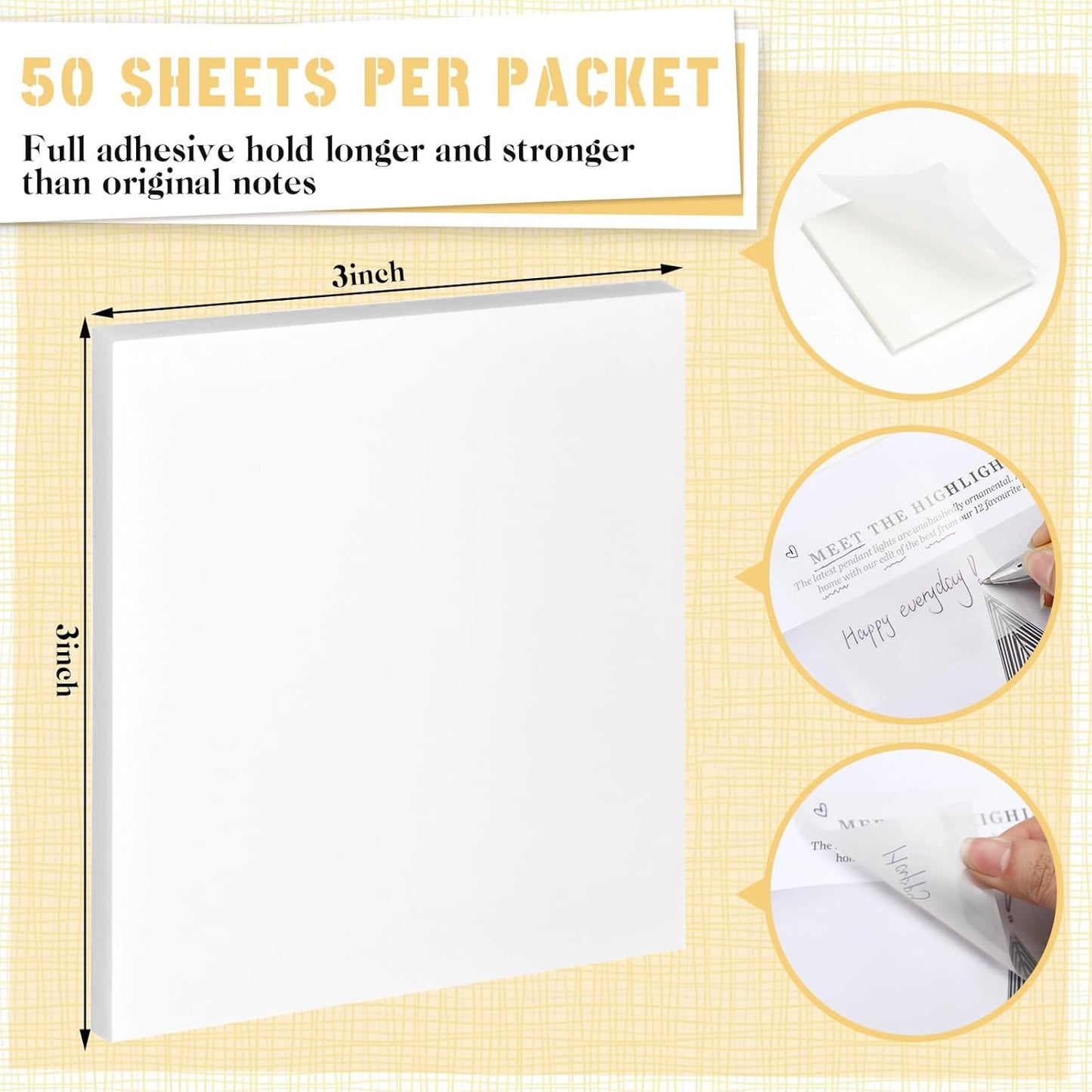 Thenshop 24 Sets Full Adhesive Sticky Notes 3x3 Inches Sticky Notes Adhesive Memo Self-Stick Pads Back to School Supplies Easy to Post for Teacher Coworkers Office 80 Sheets/pad(Transparent,Unlined)