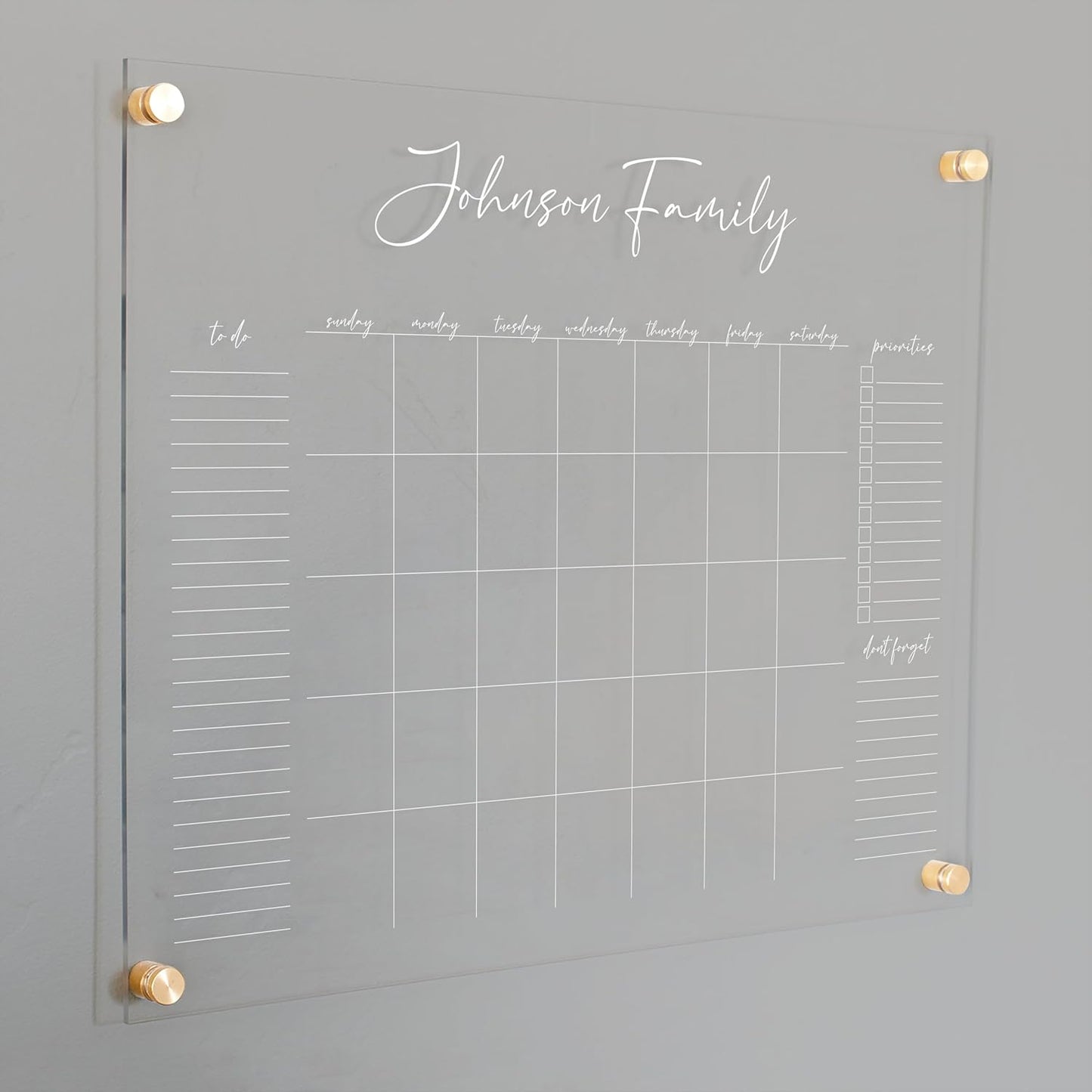 Personalized Clear Acrylic Calendar for Wall, Calendar Whiteboard for Wall, Dry Erase Wall Calendar, Wall Calendar Organizer System for Home (Cursive, White, 23"W x18.5"H)