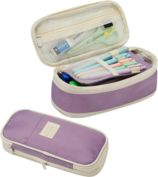 Sonuimy Large Capacity Pencil Case Pouch, Cute Aesthetic Big Capacity Zipper Pencil Cases Pen Portable Office Stationery Makeup Bag, Desk Organizer for College Adults Women Men- Purple