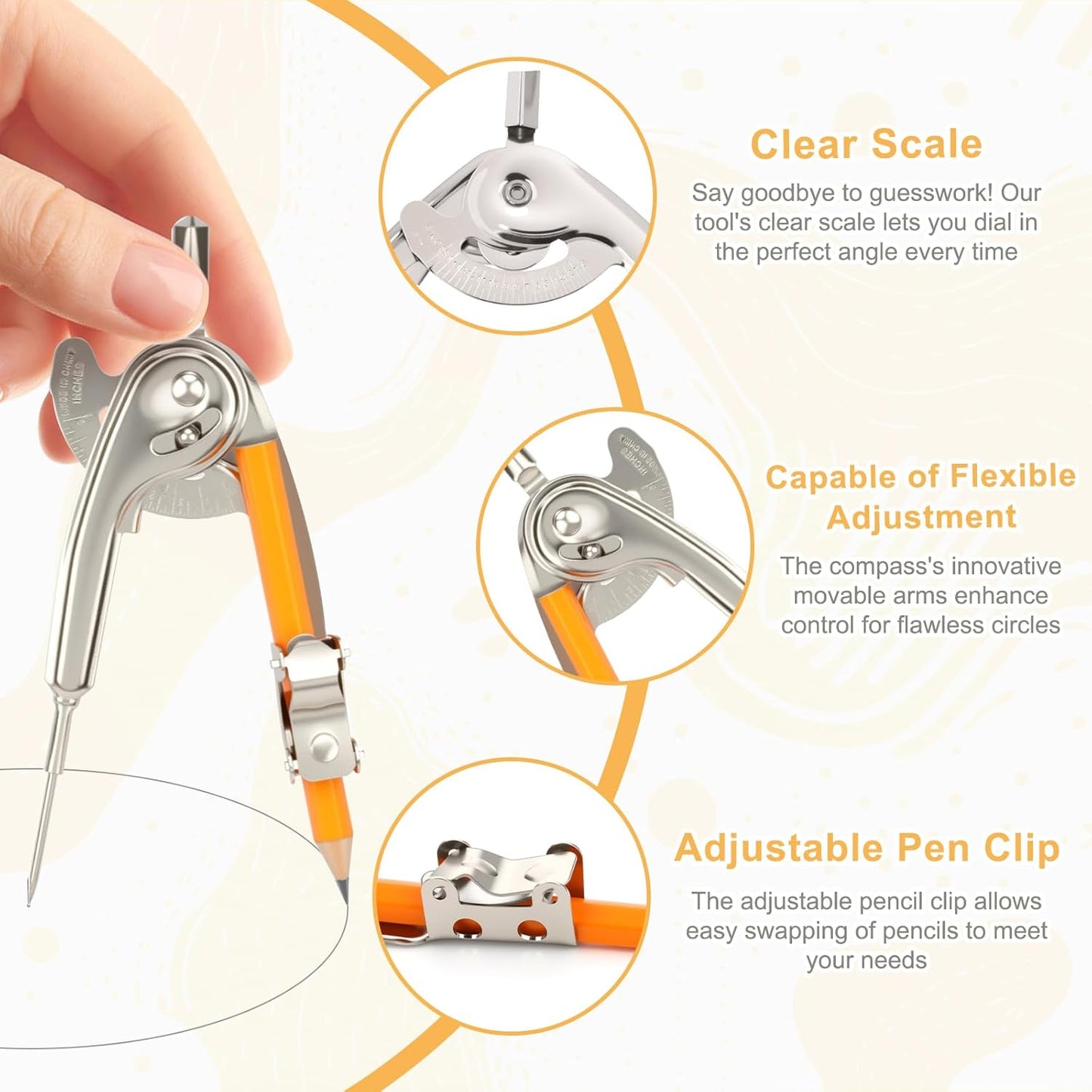 2 Pack Geometry Tool Set, Math Compass for Geometry and 6 Inch Protractor Set Include Metal Compass with Pencil and Clear Plastic Protractor for Student Classroom Office Woodworking Art Drawing