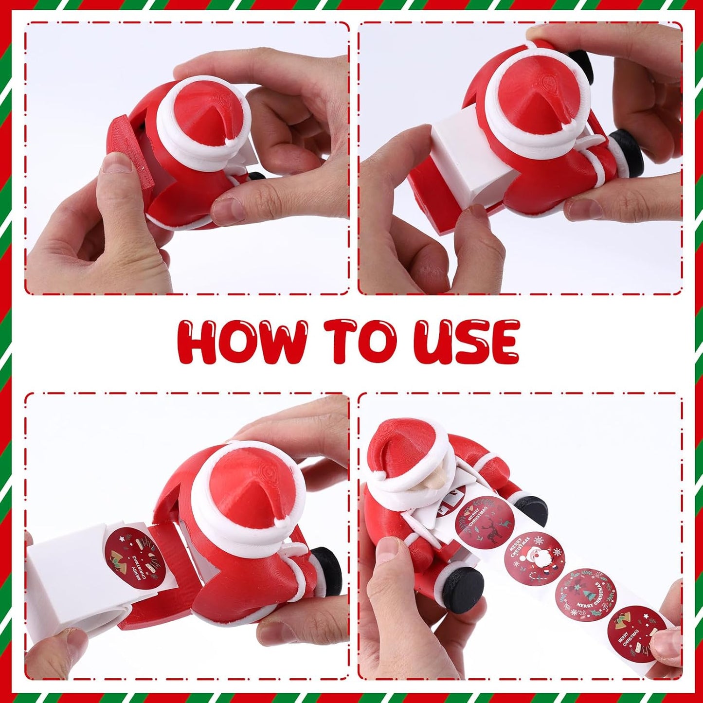 2 Pcs Christmas Gift Santa Claus Postage Stamp Holder Stamp Roll Dispenser for Office Desk Decor Accessories, 1.18" Core (Stamps Not Included)