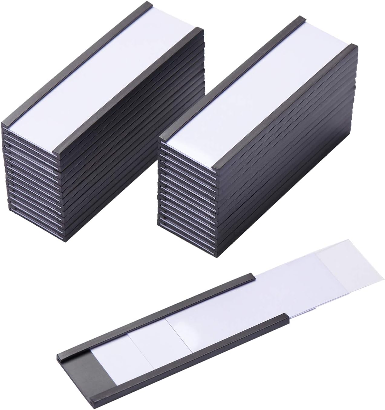 Eeoyu Magnetic Label Holders with Magnets Magnetic Data Card Holders with Clear Plastic Protectors for Metal Shelf, Whiteboard, Set of 30 (1 x 3 Inch)