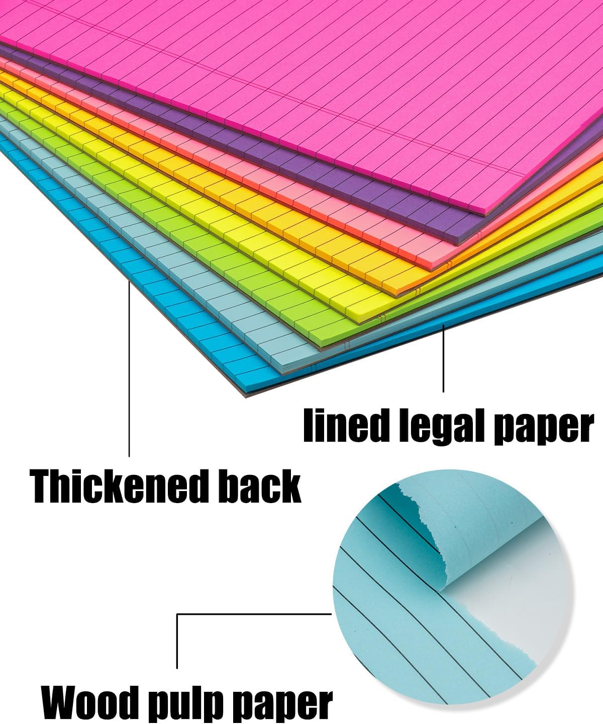 Colored Legal Pads 5x8 inches 8 Pack,70 GSM/19 LB Rainbow Wide Ruled Writing Pad High Brightness Neon Pads 8 Colors 30 Sheets Per Note pads for School,College,Office,Business-Small