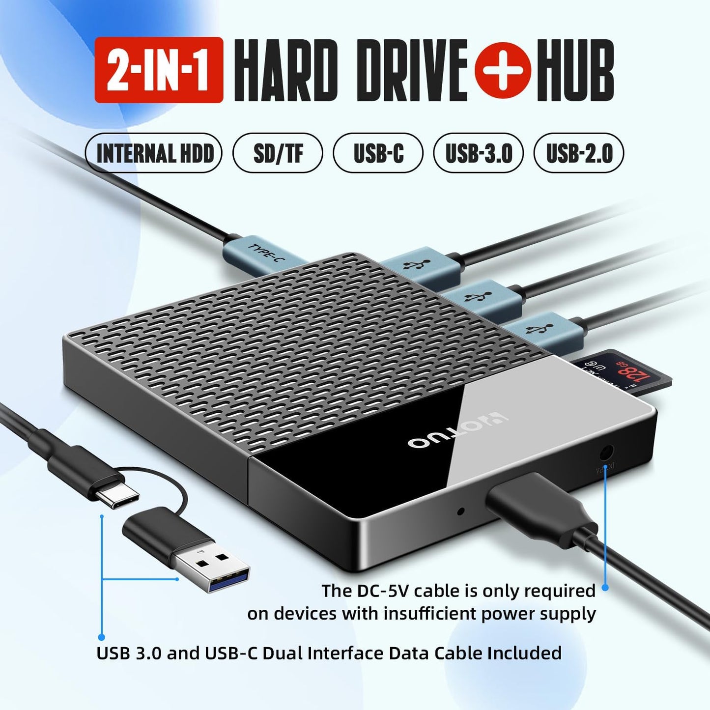 Portable Docking Station External Hard Drive 500GB Storage Hub, Multiport USB-C Huc + HDD 7-in-1, USB 3.0, SD/TF Card, HDD for Windows, Mac, Android, TV, Phone, Laptop, Desktop, PC