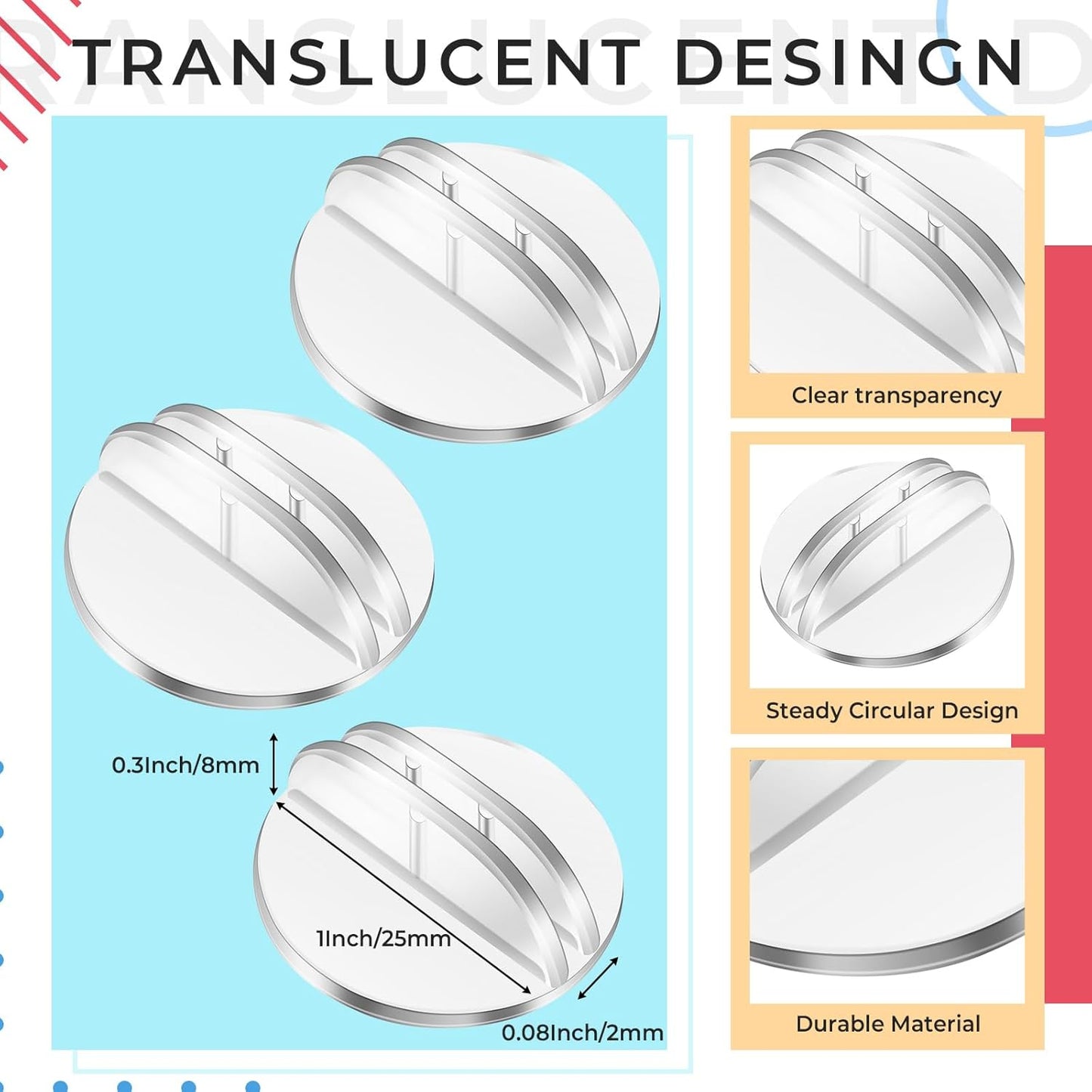 Yinkin 50 Pcs Mini Card Stands Plastic Place Card Holders Paper Miniature Bases Clear Paper Board Clips for Game Table Numbers Translucent Business Price Tags Menus Labels Party, 1 Inch in Diameter
