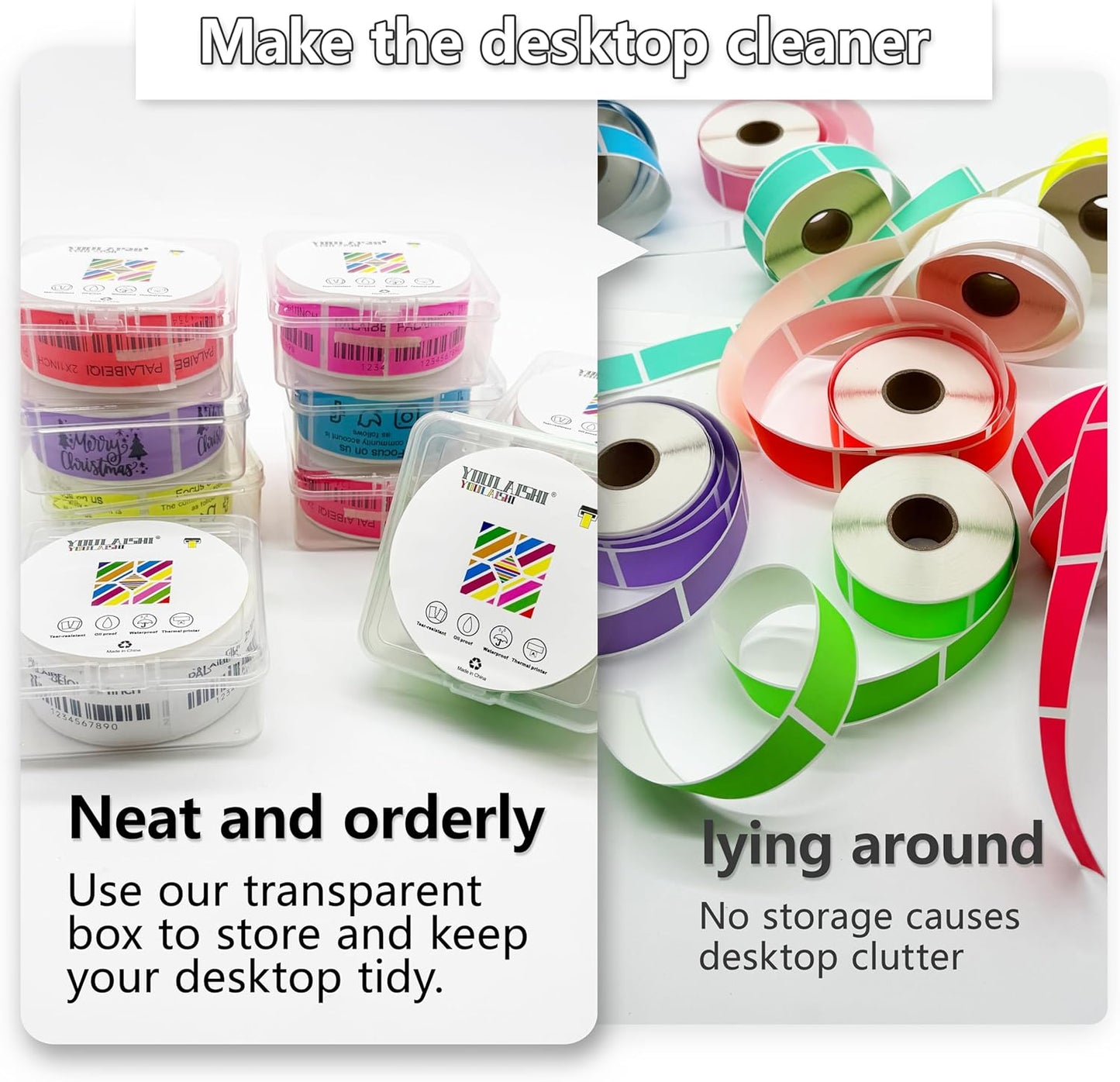 1X2 inch Label Stickers Roll for Thermal Printer 500PCS Colored Removable Freezer Labels Waterproof Blank Sticker Labels to Write on for Food Containers and Jars, Fluorescent Red