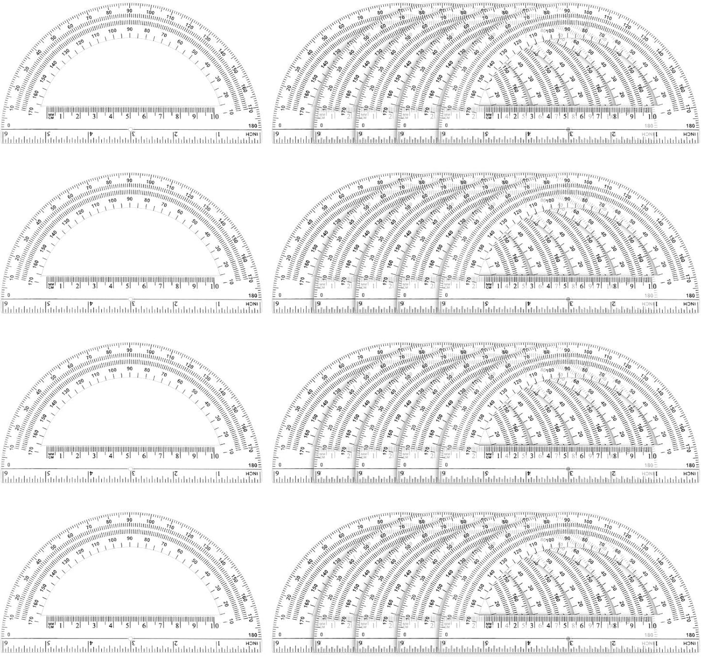 Zonon 24 Pieces Plastic Protractors Bulk Classroom Clear Math Protractors 180 Degrees 6 Inch for Geometry Student, Angle Measurement, Students Back to School Supplies Office Supplies