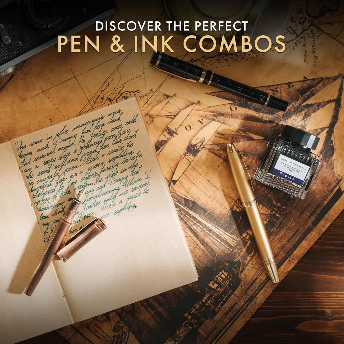 Wordsworth and Black Fountain Pen Ink Bottle (30 ml) Premium Luxury Edition, [Mysterious Black] Fountain Pens Bottled Ink; Classic Designed Bottle Smooth Flow 30 ml