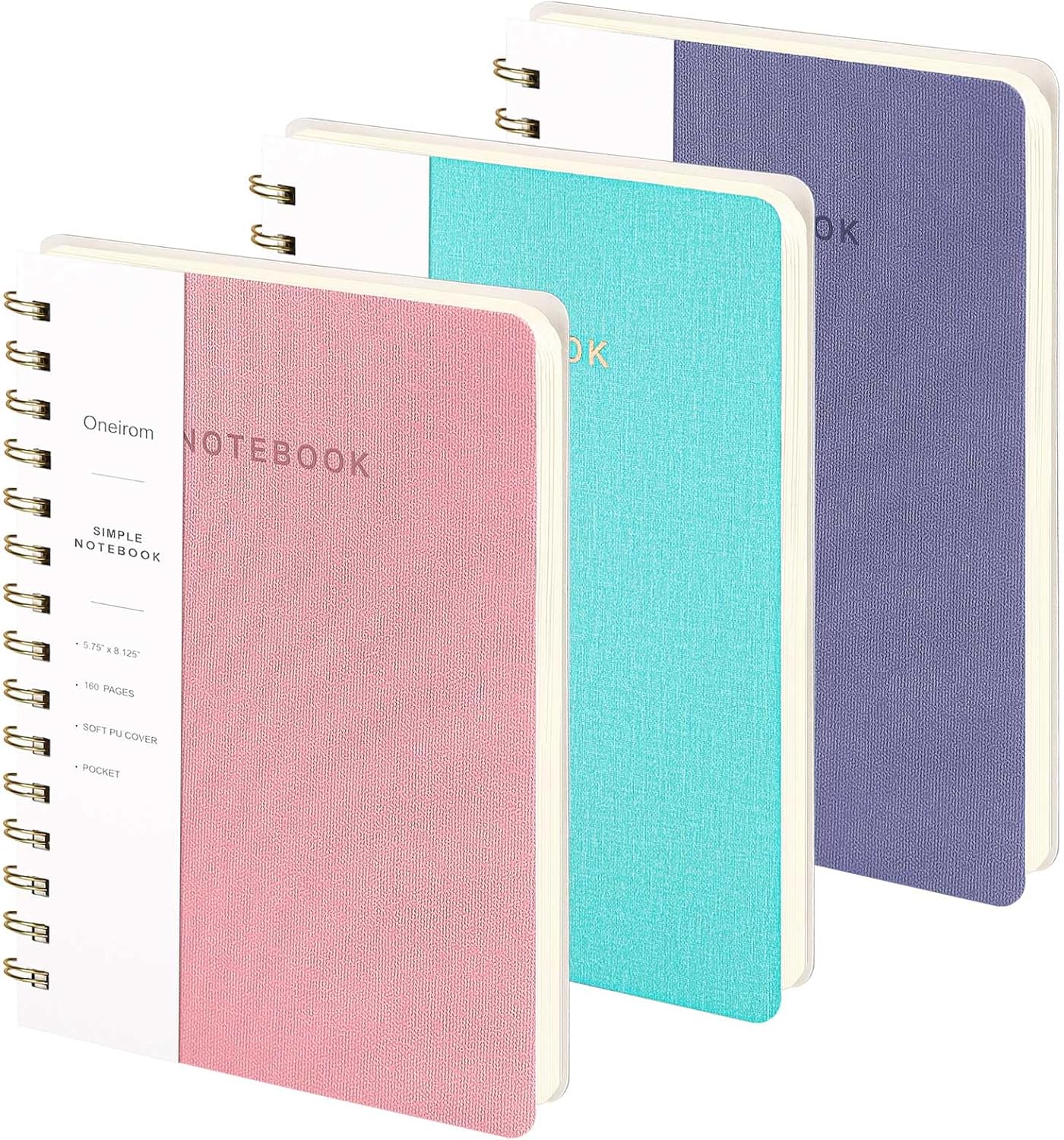 Lined Spiral Notebook College Ruled A5 Journal Book for Note Taking, 160 Pages Writing Journal for Office and Home School Supplies 5.75x8.125 inch (3pack-Pink/MintGreen/Violet)