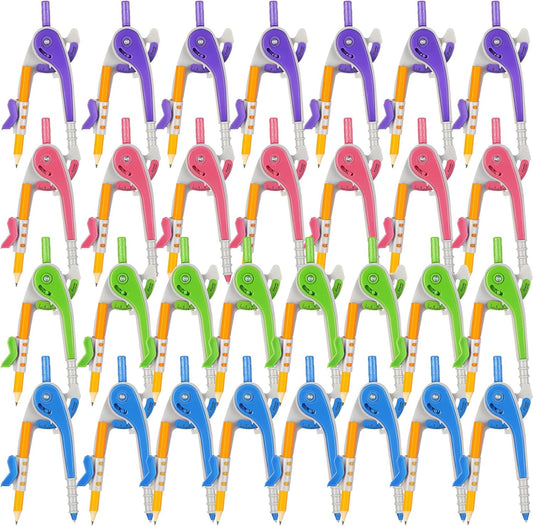 Zonon 30 Pcs Student Math Geometry Compass Tool Classroom Set Bulk 6 Inch Bright Colored Plastic Drawing Compass with Pencils Back to School Supplies for School Home Office