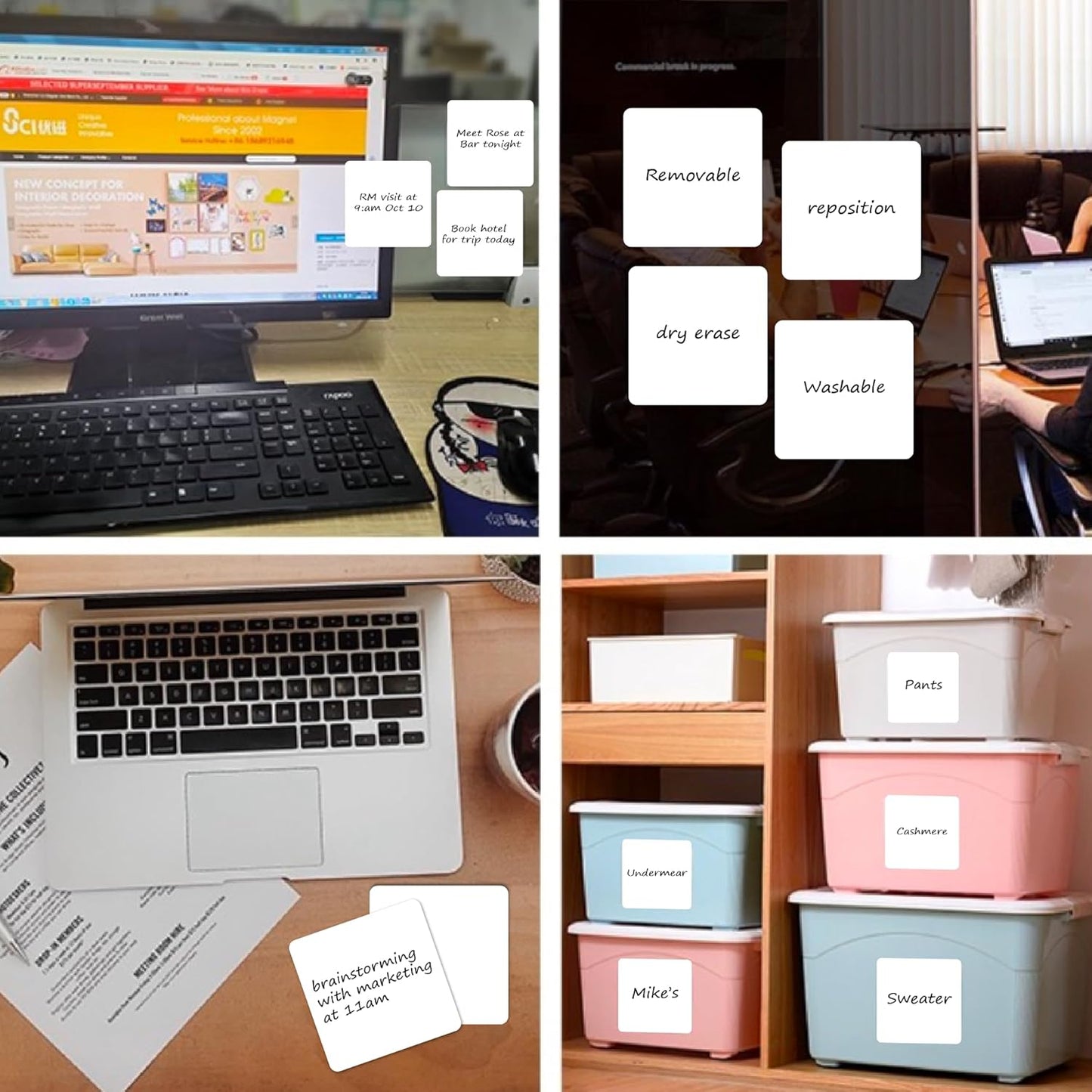 SVNOOC Multi-Use Dry Erase Sticky Notes, Reusable Labels Stickers for Wall Desk Fridge Office Classroom Home All Purpose Use, Removable, White (4 * 4 inches) 12 Pack