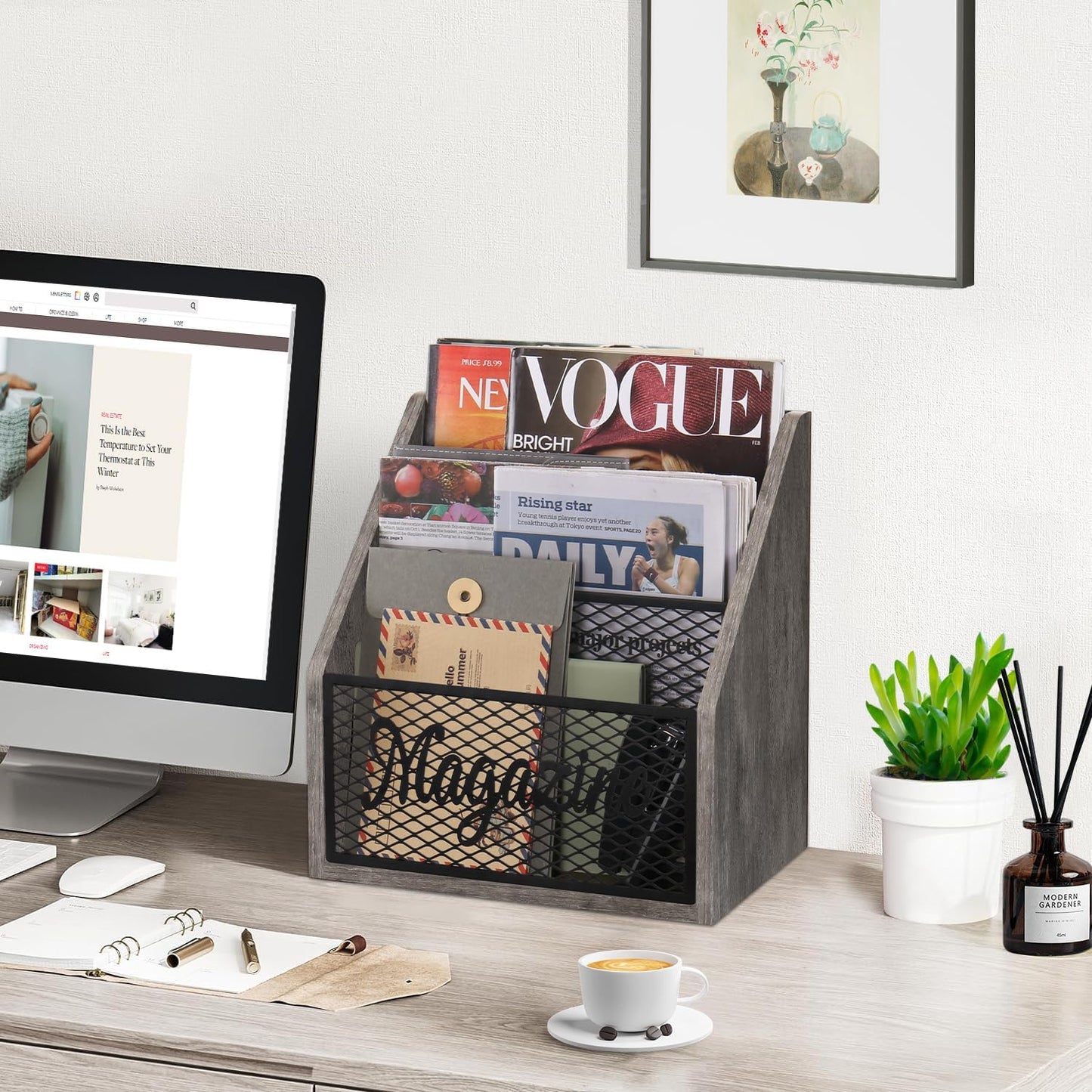 YINMIT Magazine Holder, Stepped 3 Tier Magazine Rack Floor, Magazine Storage Basket, Folder Organizer Bin for Magazines,Books,Newspapers,Tablets